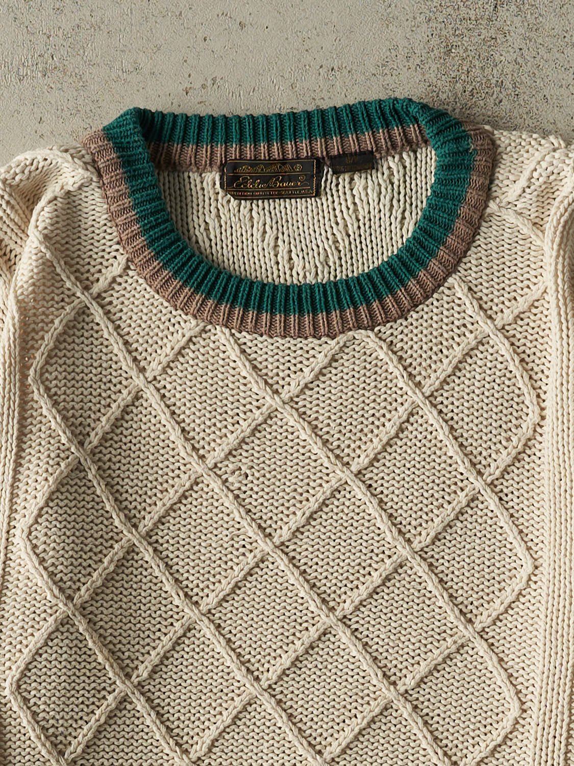 Vintage 80s Beige Eddie Bauer Diamond Cable Knit (M/L)