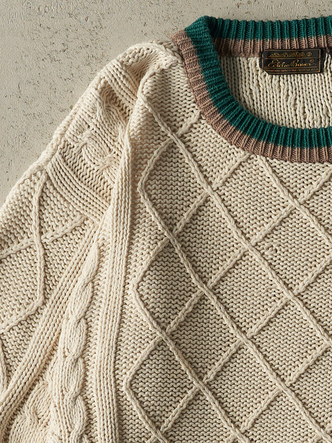 Vintage 80s Beige Eddie Bauer Diamond Cable Knit (M/L)