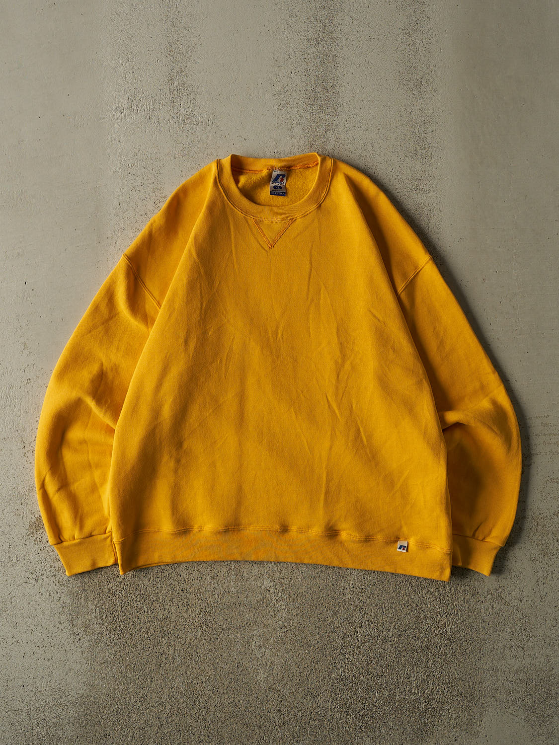Vintage Y2K Yellow Russell Athletic Blank Crewneck (XL/XXL)