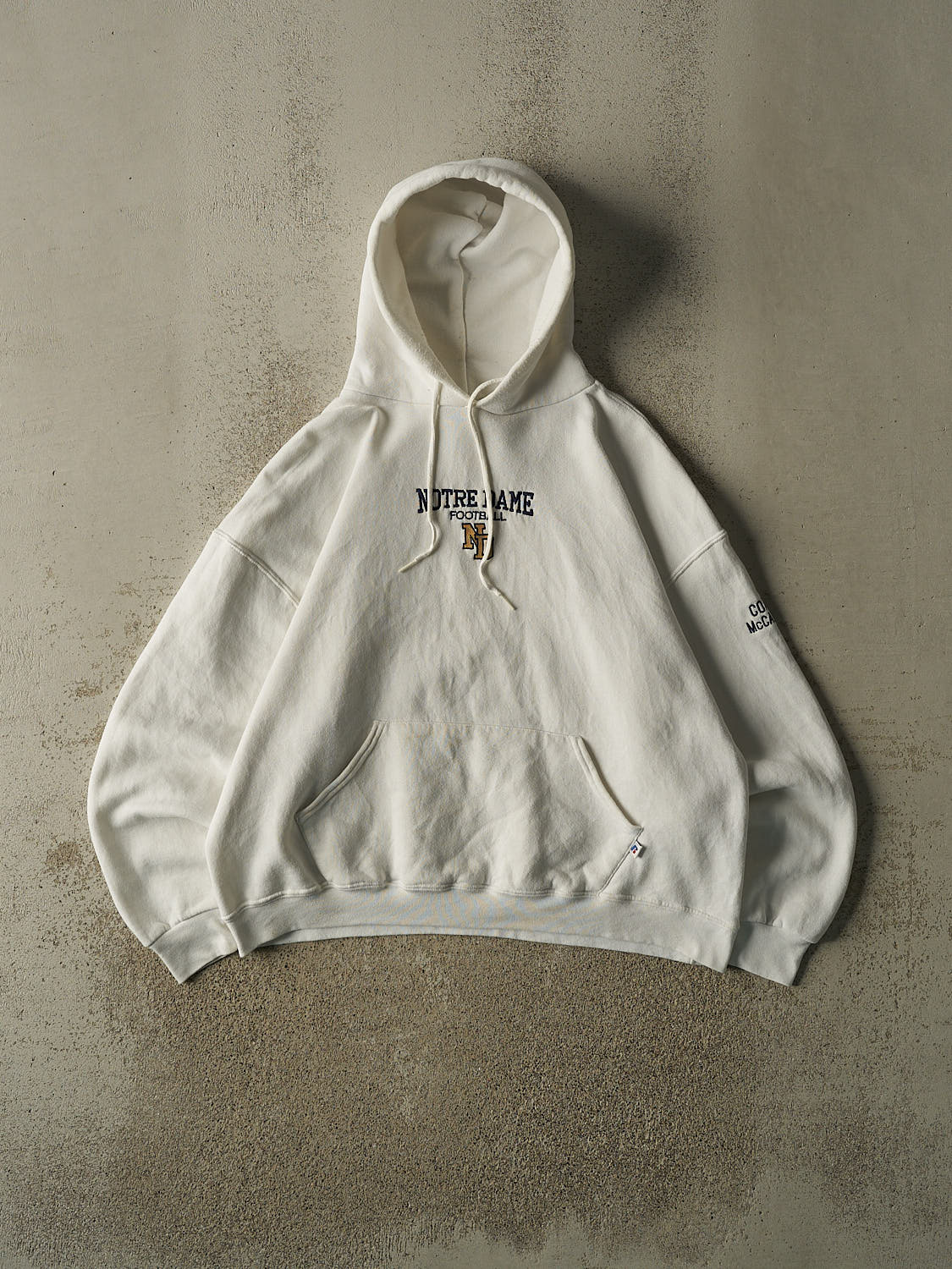 Vintage 90s White University of Notre Dame Football Russell Athletic Hoodie (L)