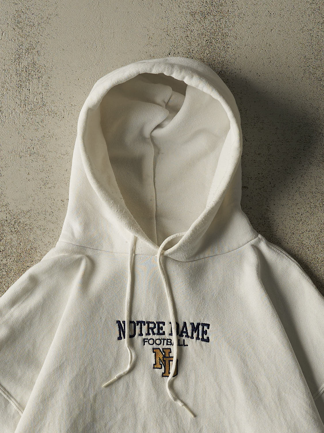 Vintage 90s White University of Notre Dame Football Russell Athletic Hoodie (L)