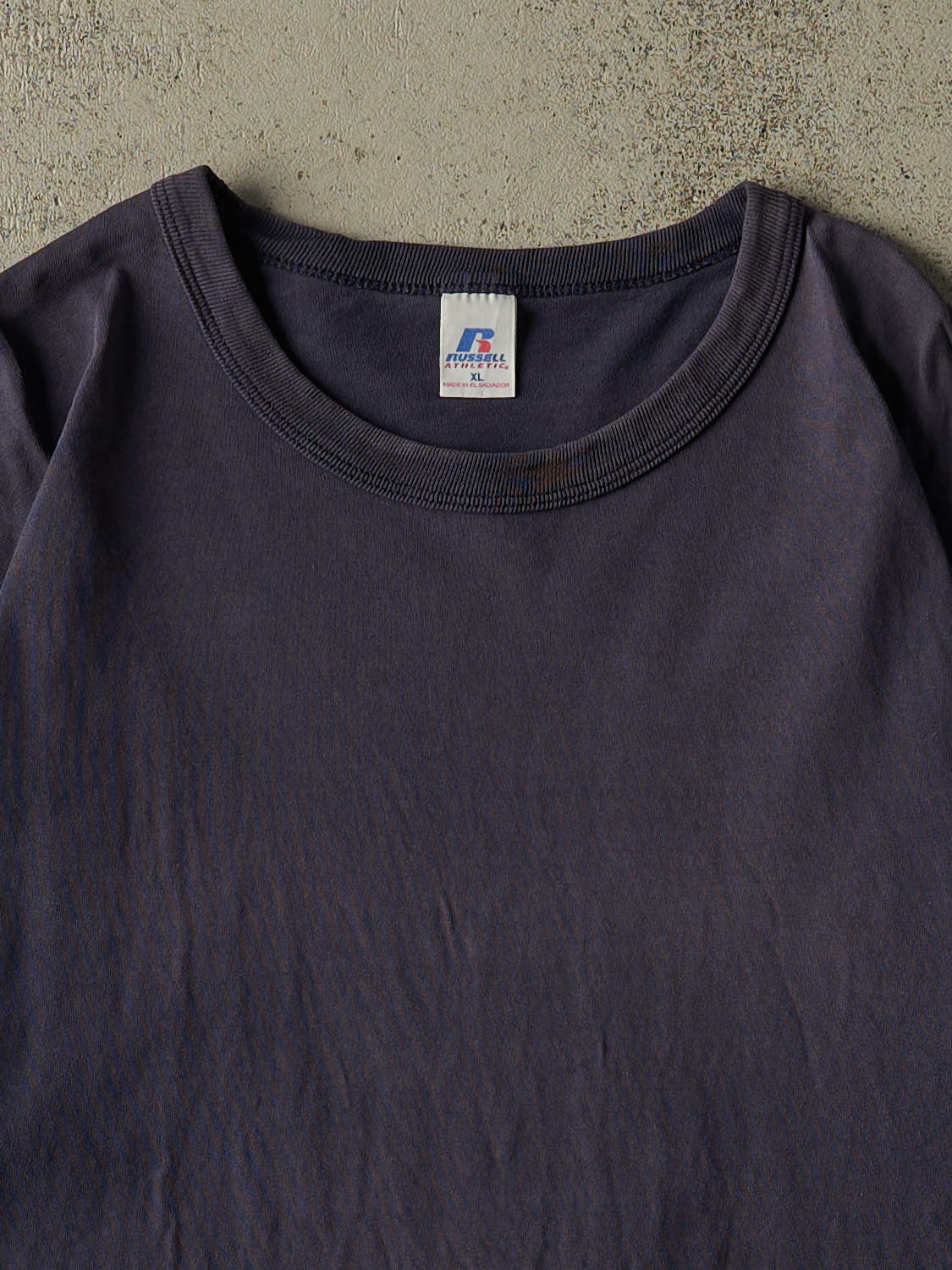 Vintage 90s Sun Faded Navy Russell Athletic Blank Tee (L/XL)