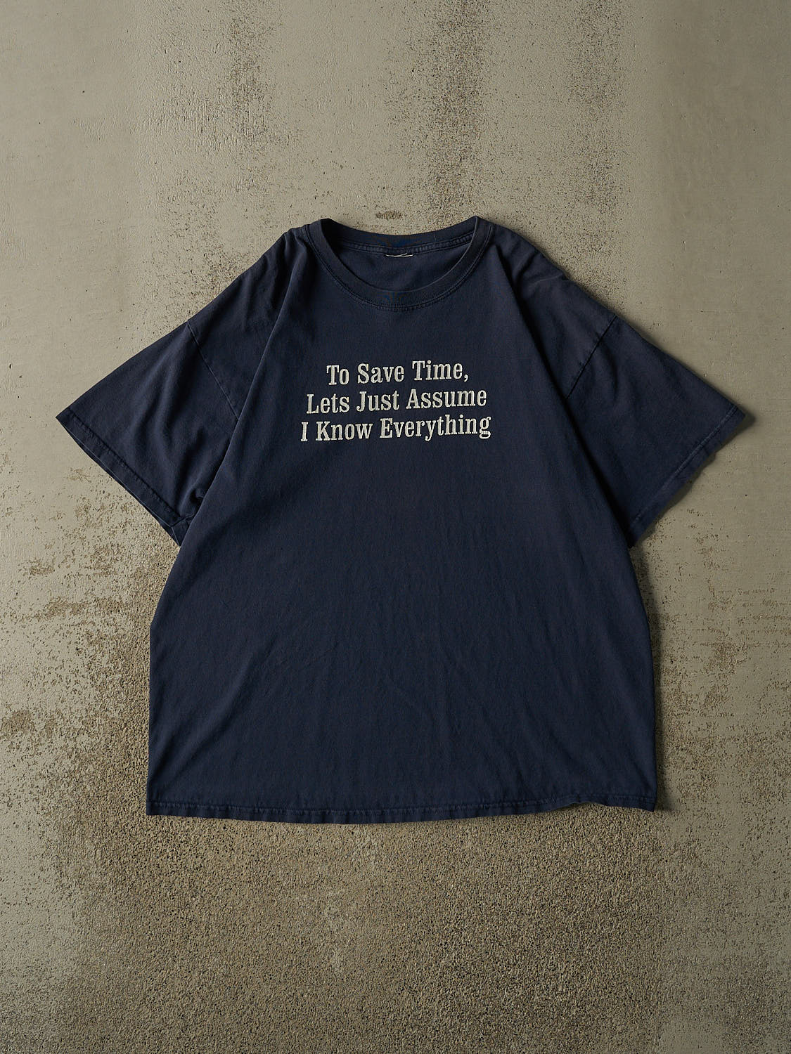 Vintage 90s Navy Blue "Assume I Know Everything" Slogan Tee (L/XL)
