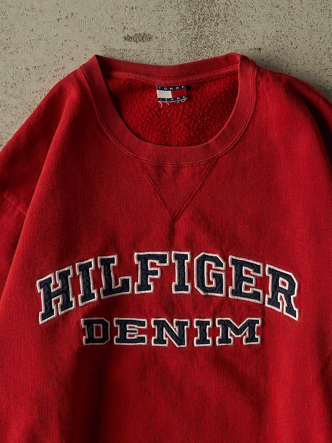 Vintage 90s Red Tommy Hilfiger Denim Embroidered Crewneck (L)