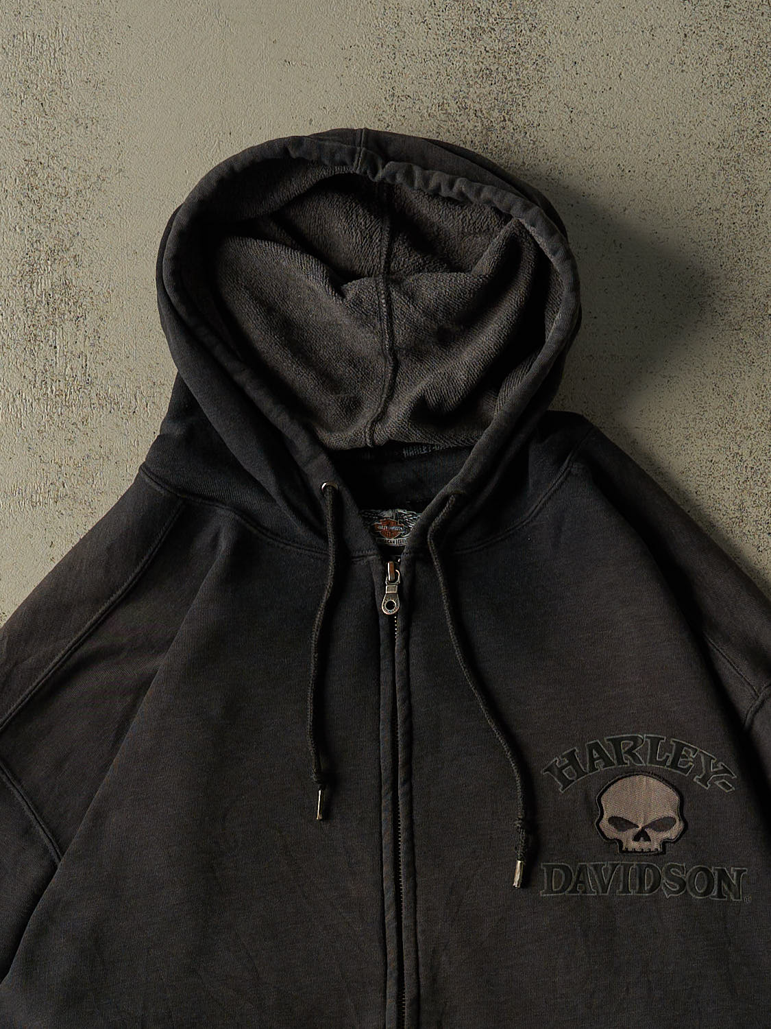 Vintage Y2K Charcoal Grey Harley Davidson Embroidered Zip Up Hoodie (XXL/XXXL)