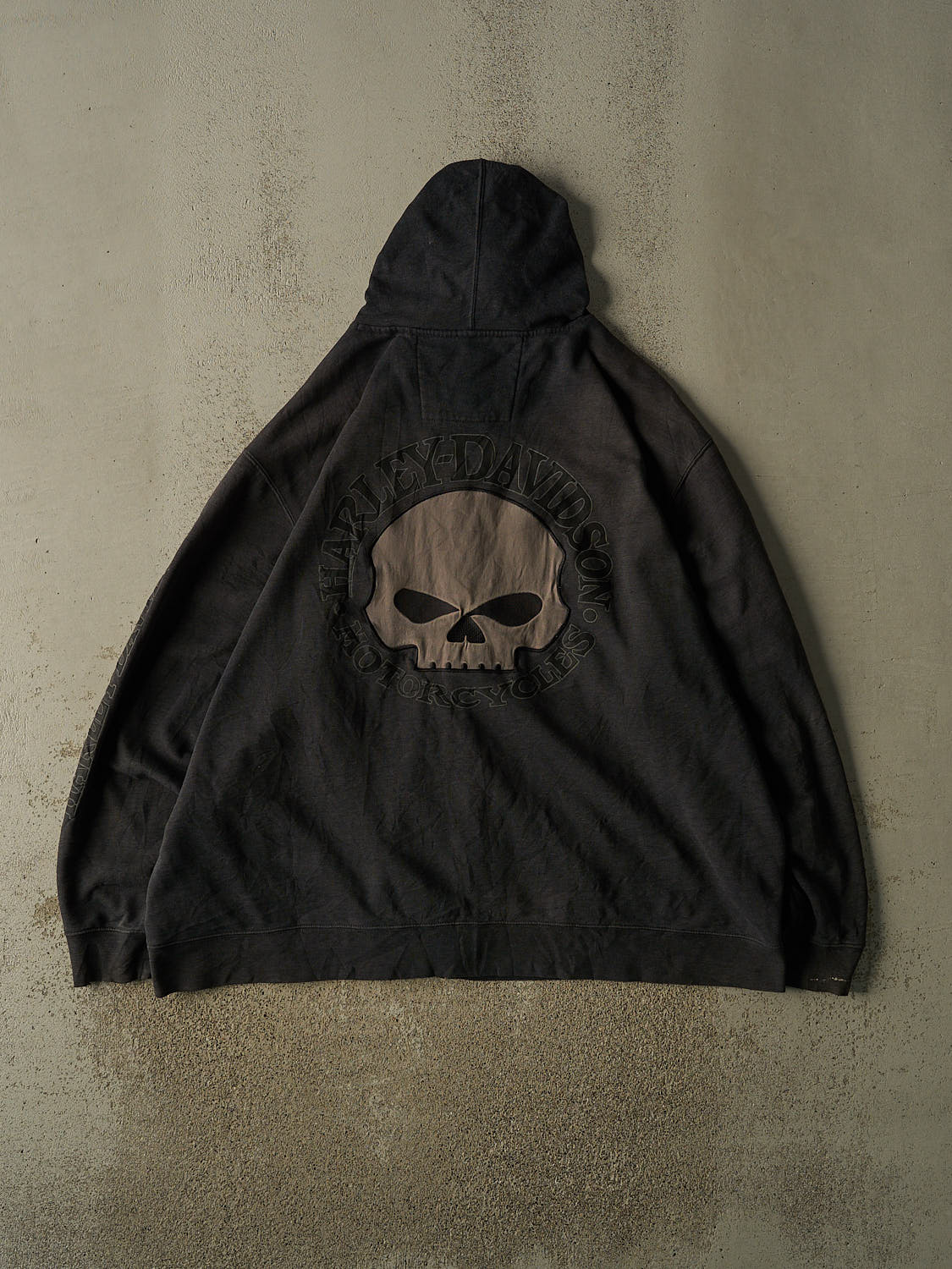 Vintage Y2K Charcoal Grey Harley Davidson Embroidered Zip Up Hoodie (XXL/XXXL)