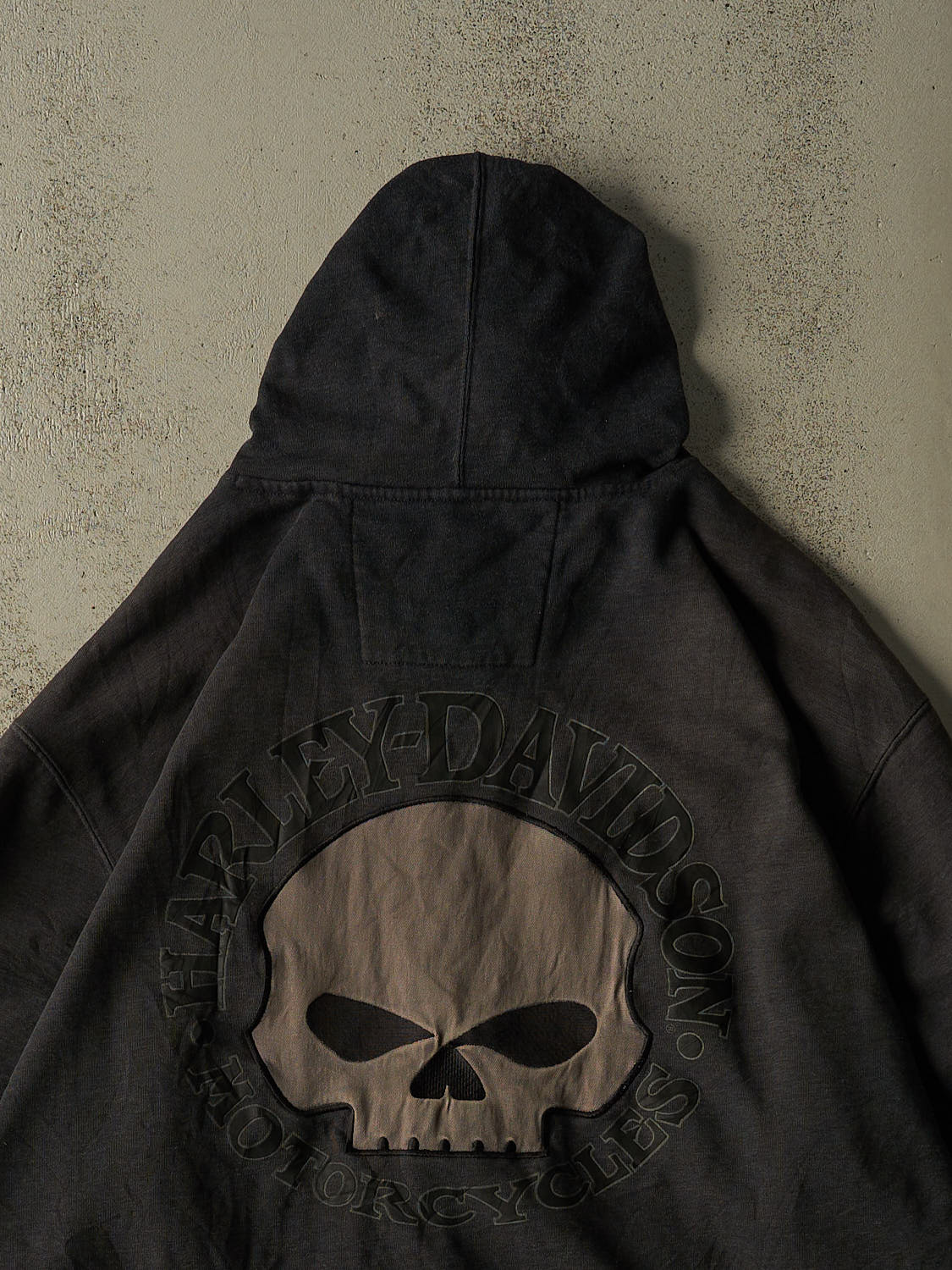 Vintage Y2K Charcoal Grey Harley Davidson Embroidered Zip Up Hoodie (XXL/XXXL)
