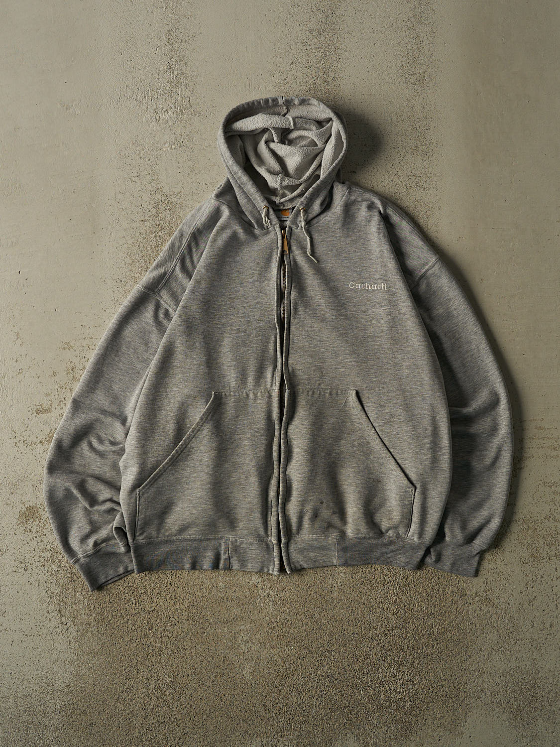 Vintage 90s Grey Carhartt Embroidered Zip Up Hoodie (XL)