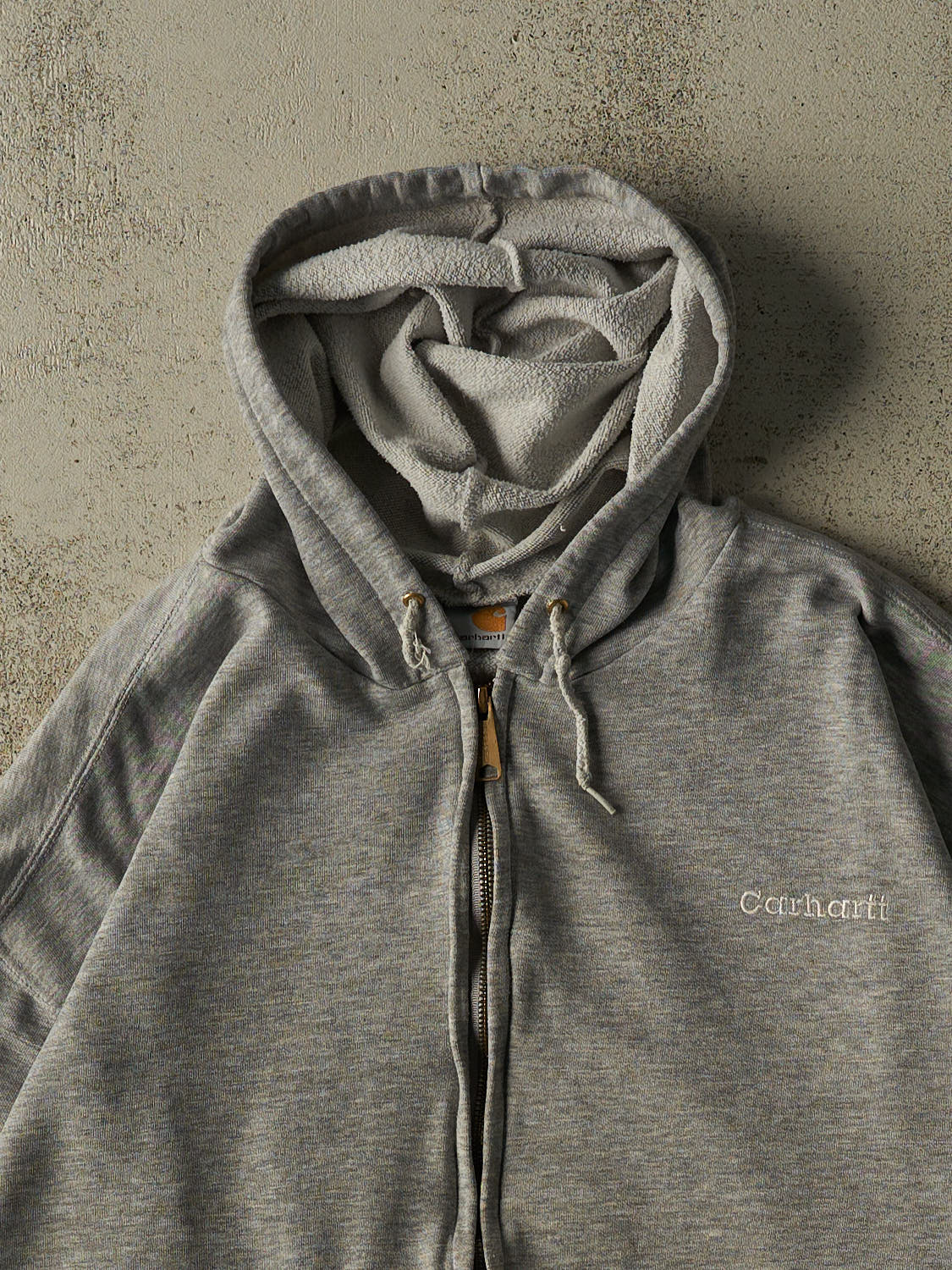 Vintage 90s Grey Carhartt Embroidered Zip Up Hoodie (XL)
