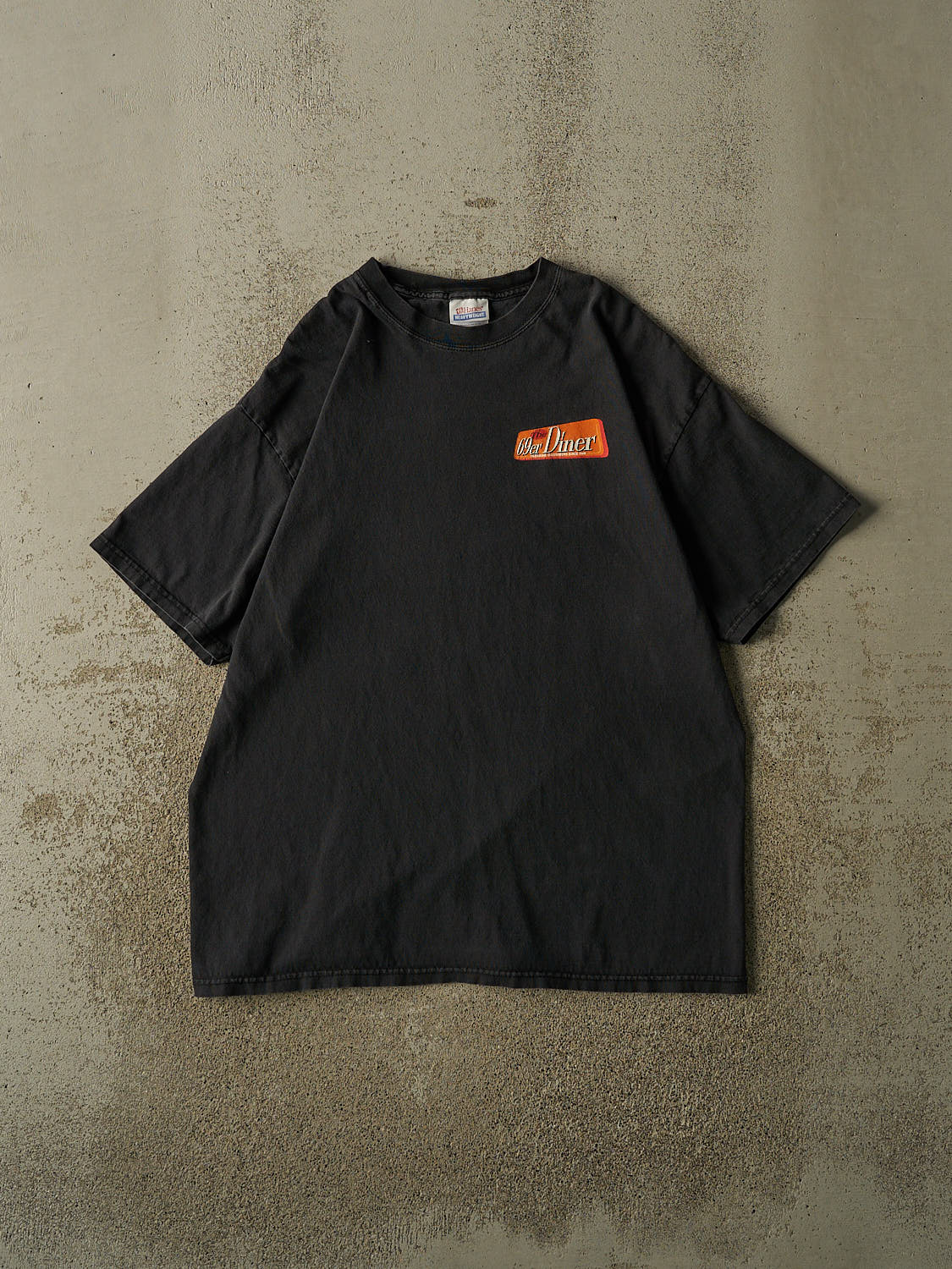 Vintage Y2K Faded Black 69er Diner Slogan Tee (L/XL)