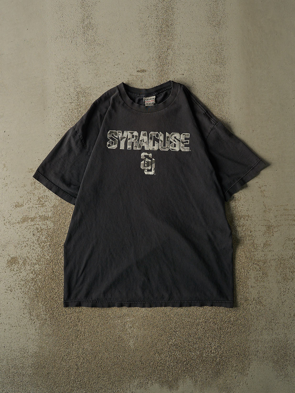 Vintage 90s Faded Black Syracuse University Camo Logo Tee (L/XL)