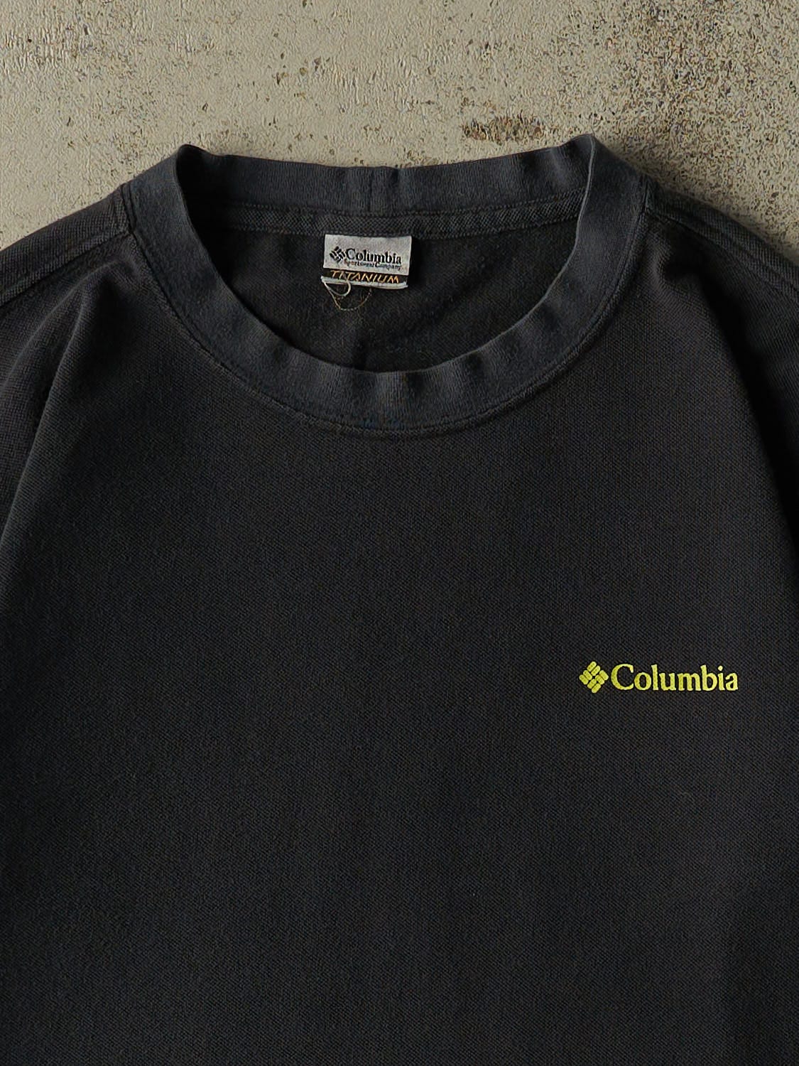 Vintage Y2K Faded Black Columbia "We're Down To Earth" Textured Tee (S/M)