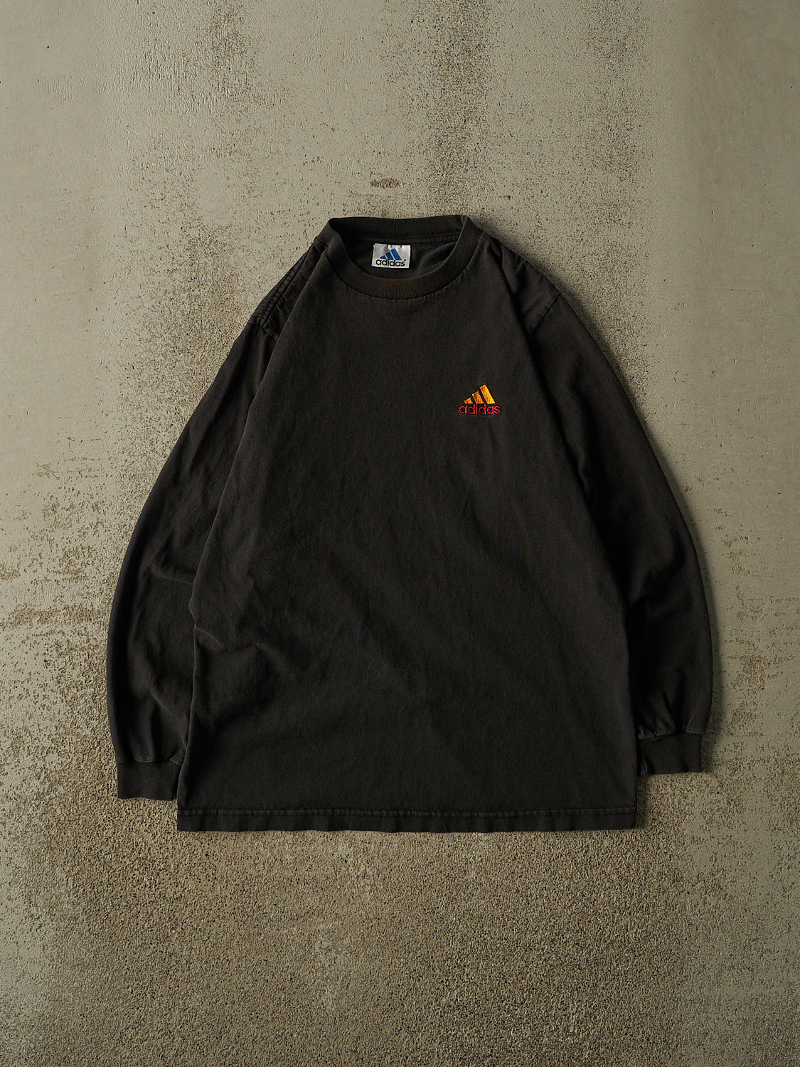 Vintage 90s Faded Black Adidas Embroidered Logo Long Sleeve (S/M)
