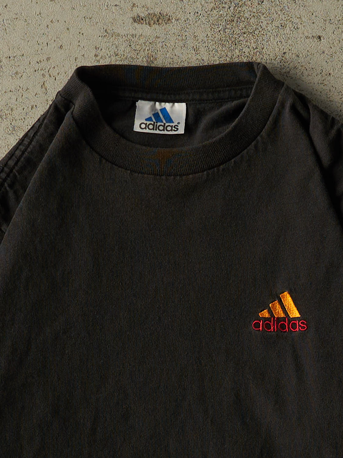 Vintage 90s Faded Black Adidas Embroidered Logo Long Sleeve (S/M)