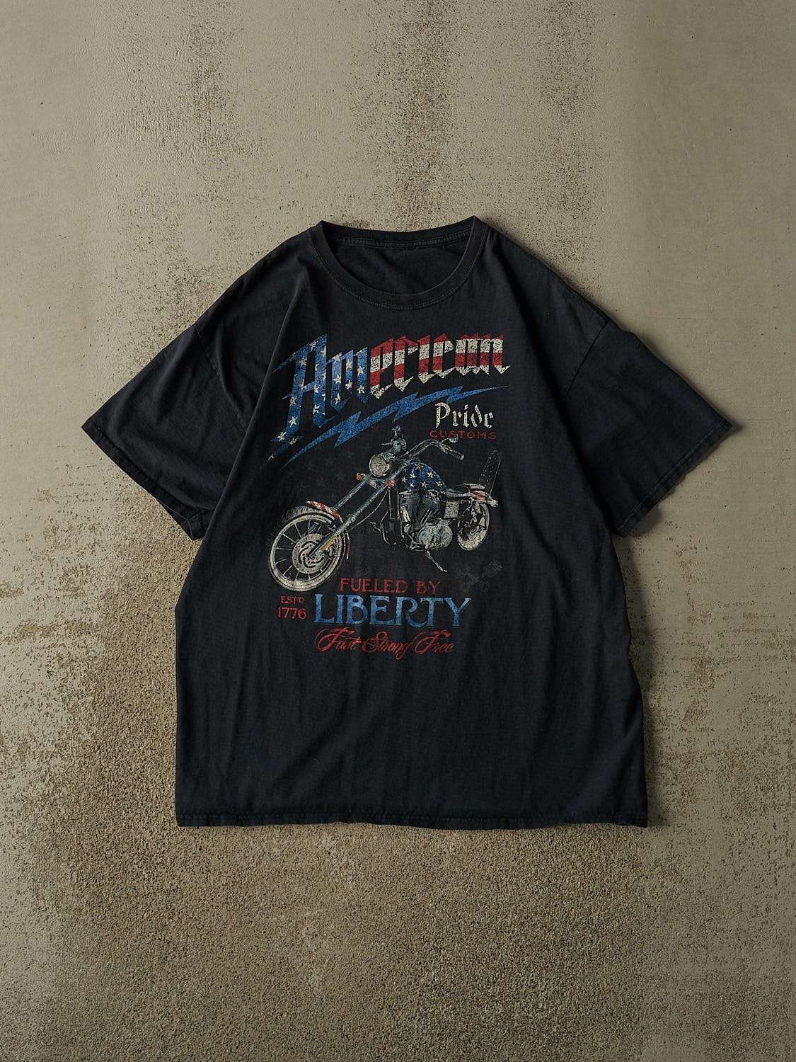 Vintage Y2K Faded Black American Pride Customs Biker Tee (L)