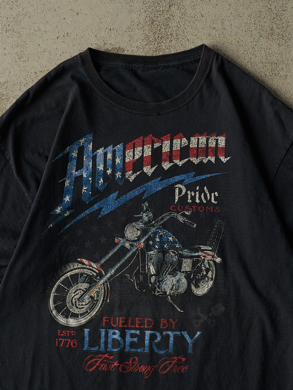 Vintage Y2K Faded Black American Pride Customs Biker Tee (L)