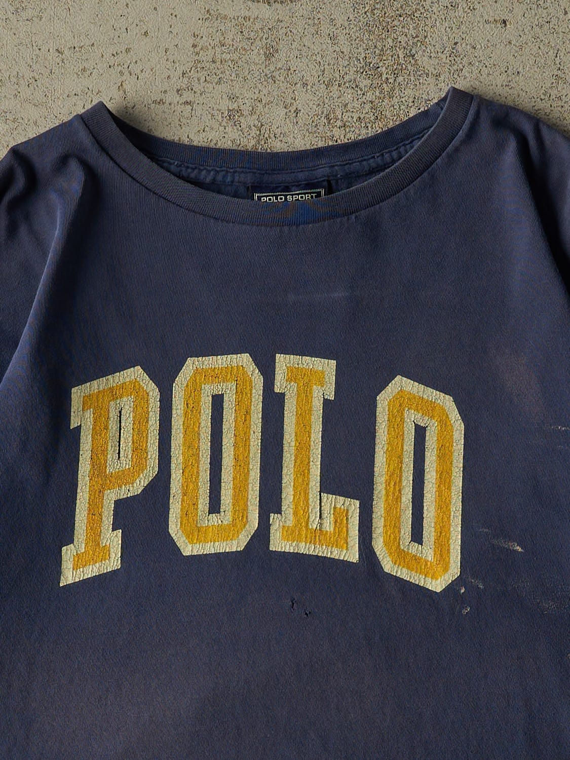 Vintage Y2K Sun Faded Navy Polo Logo Tee (M/L)