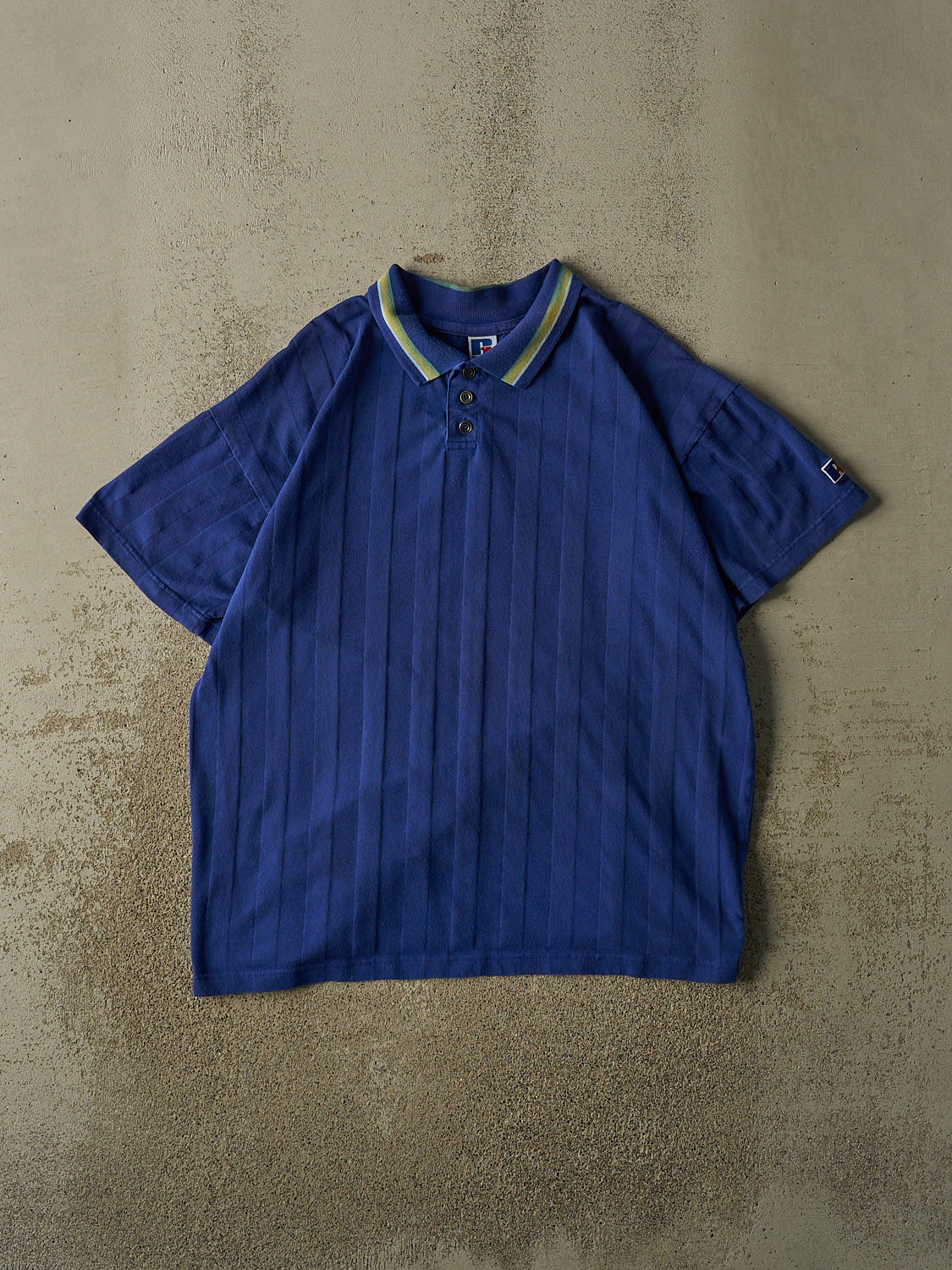 Vintage 90s Blue Russell Athletic Striped Quarter Button Tee (XL)