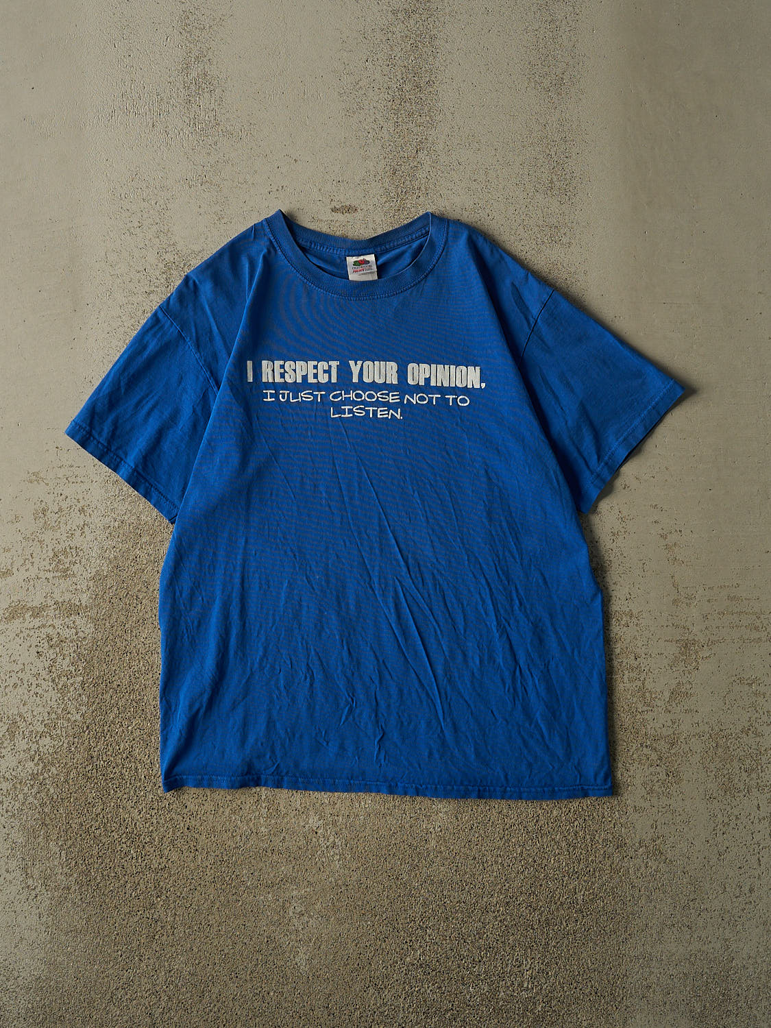 Vintage Y2K Blue "I Respect Your Opinion" Slogan Tee (M/L)