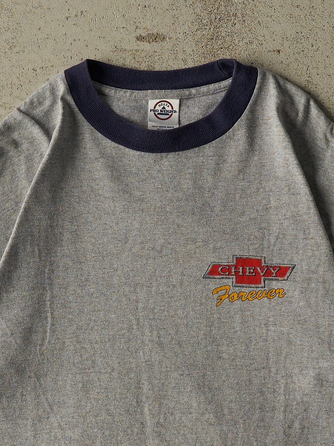 Vintage Y2K Grey Chevrolet "Chevy Forever" Ringer Tee (L)