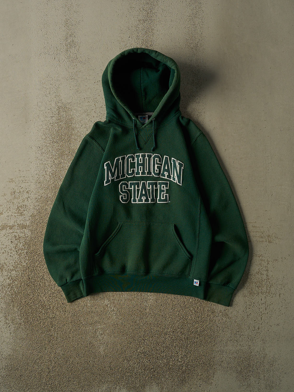 Vintage Y2K Sun Faded Green Russell Athletic Michigan State University Hoodie (XS/S)