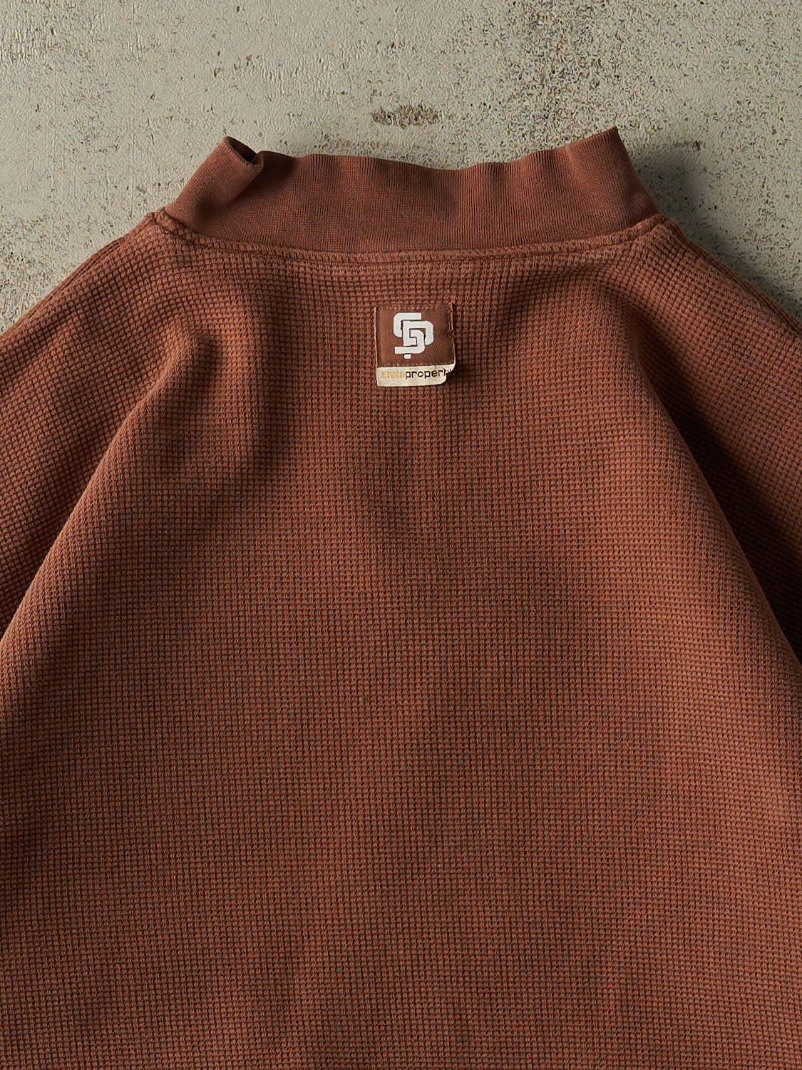 Vintage 90s Brown State Property Quarter Zip Waffle Knit Heavyweight Sweater (XL/XXL)