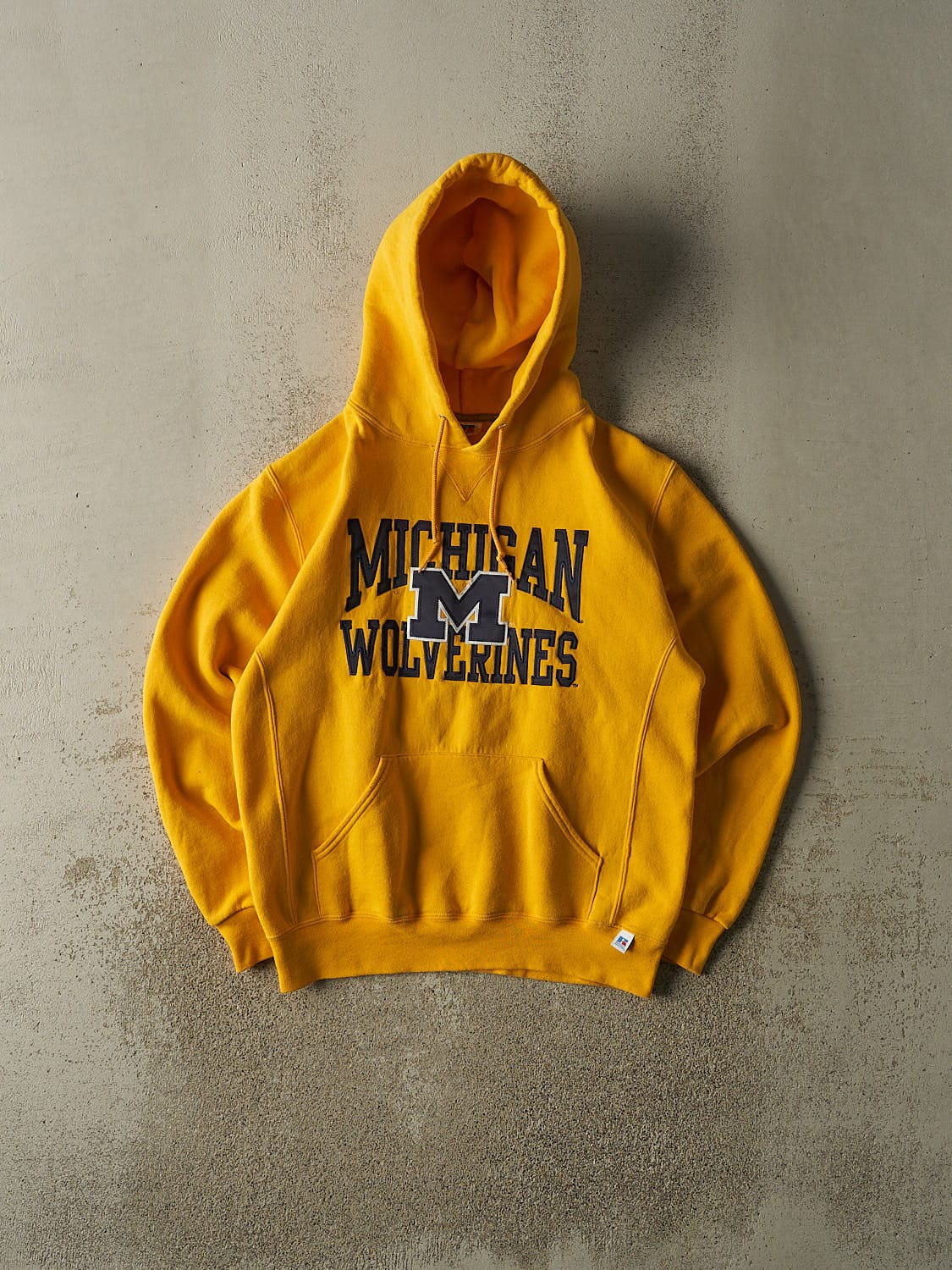 Vintage 90s Yellow Russell Athletic University of Michigan Hoodie (M)
