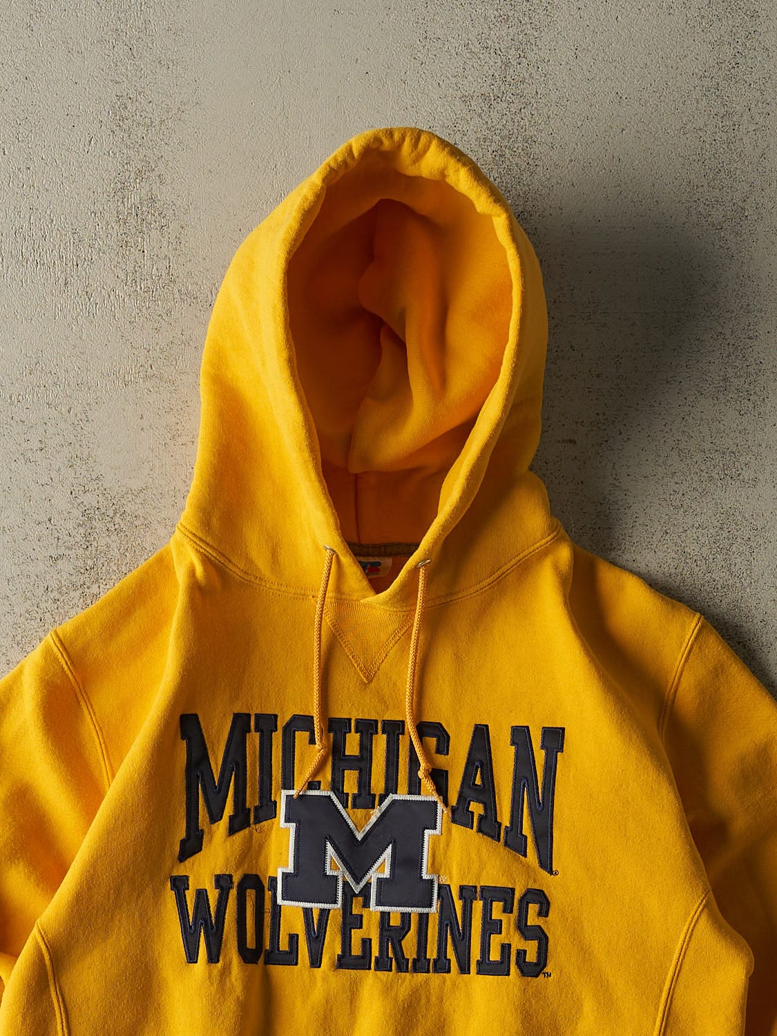 Vintage 90s Yellow Russell Athletic University of Michigan Hoodie (M)