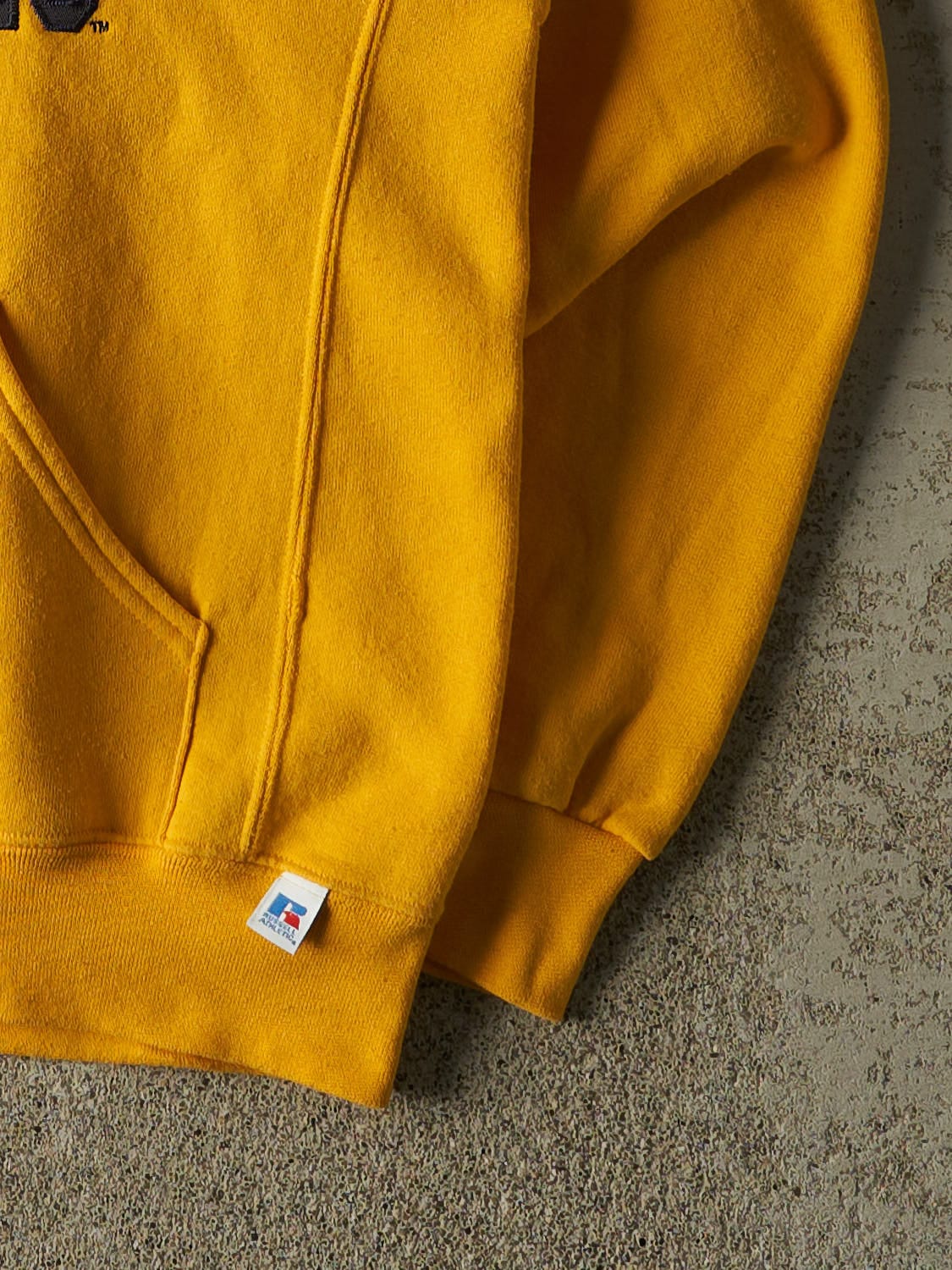 Vintage 90s Yellow Russell Athletic University of Michigan Hoodie (M)