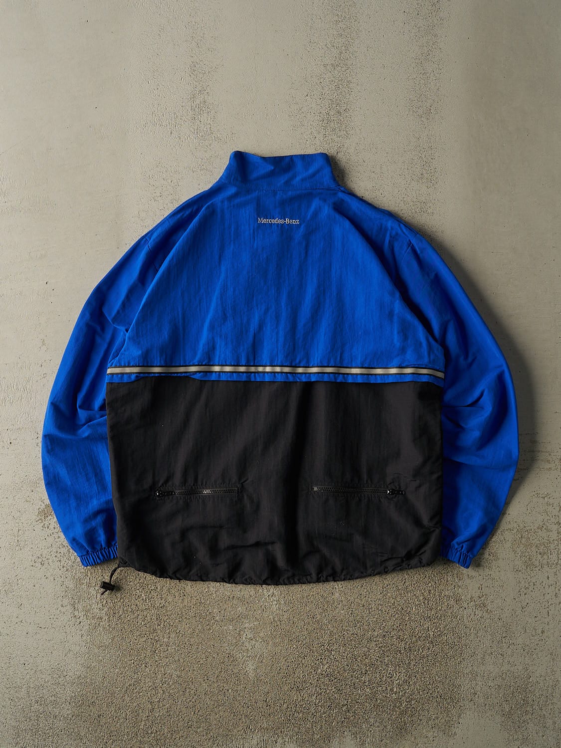 Vintage Y2K Blue Mercedes Benz Embroidered Zip Up Windbreaker Jacket (L/XL)