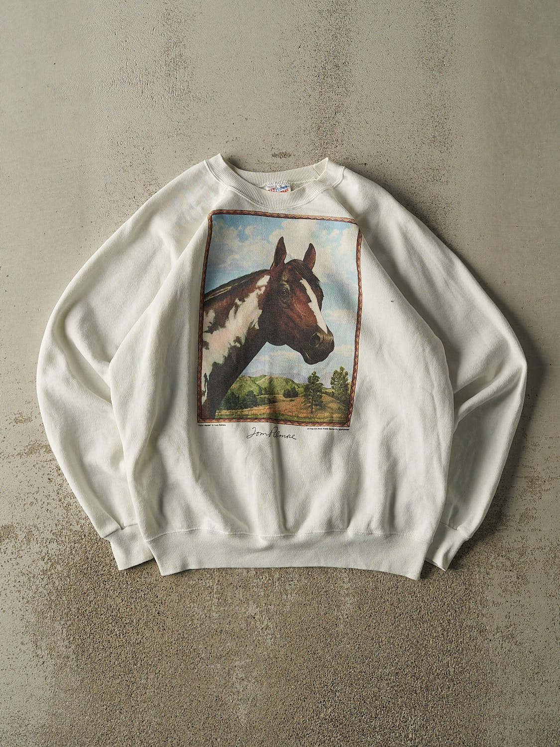Vintage 90s White Tom Palmore Horse Art Crewneck (M/L)