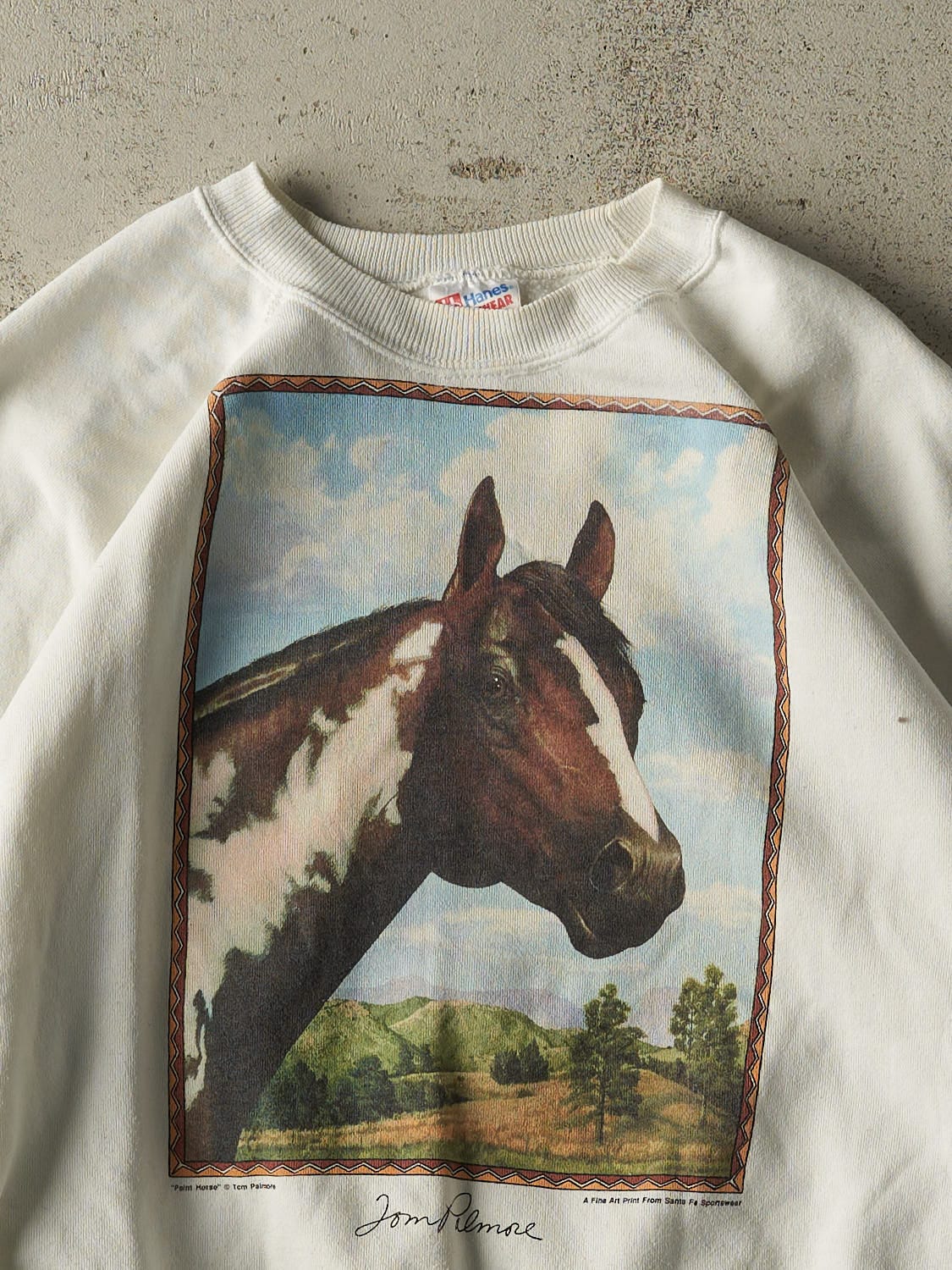 Vintage 90s White Tom Palmore Horse Art Crewneck (M/L)