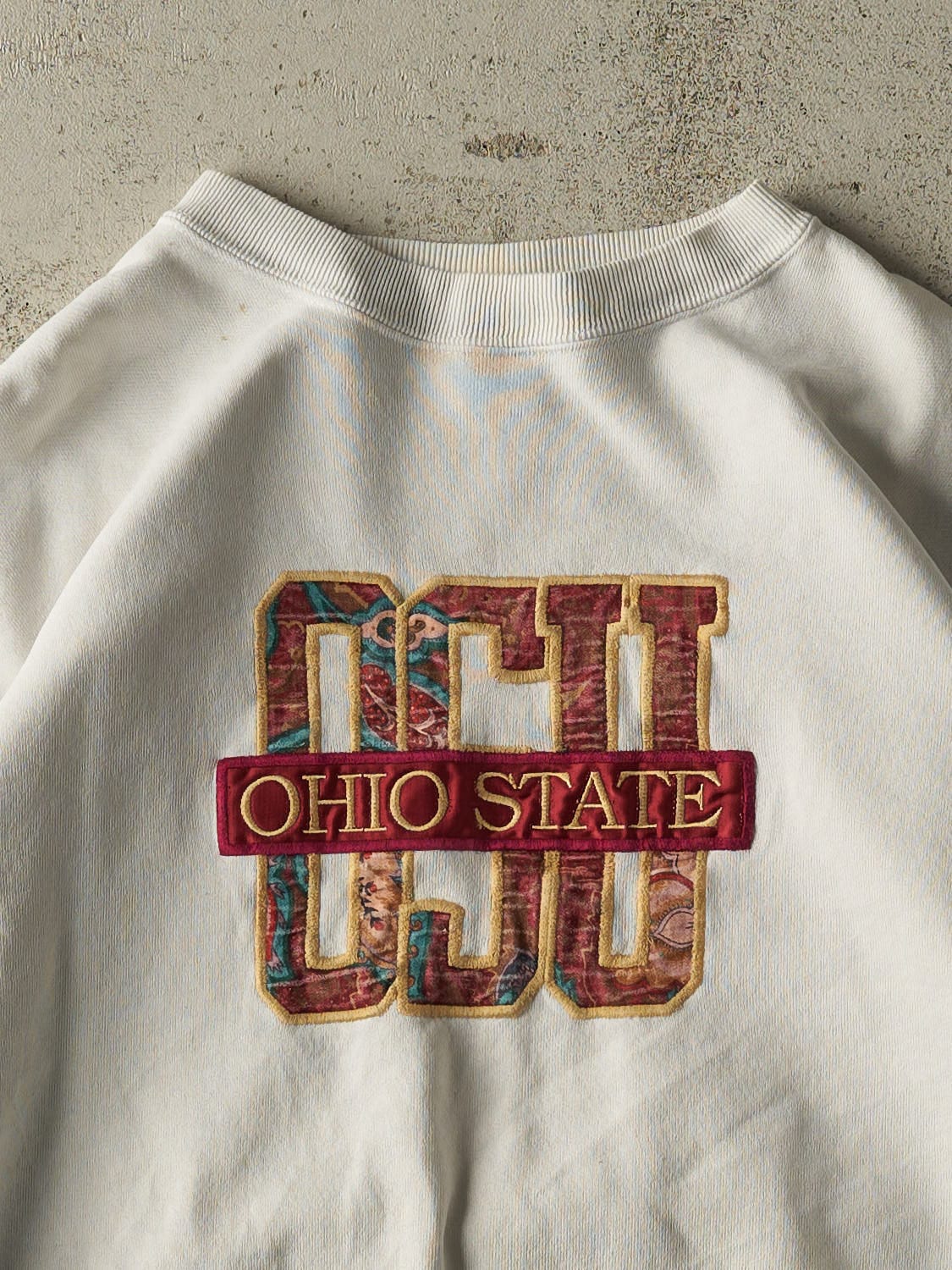 Vintage 90s White Ohio State University Embroidered Crewneck (XL)