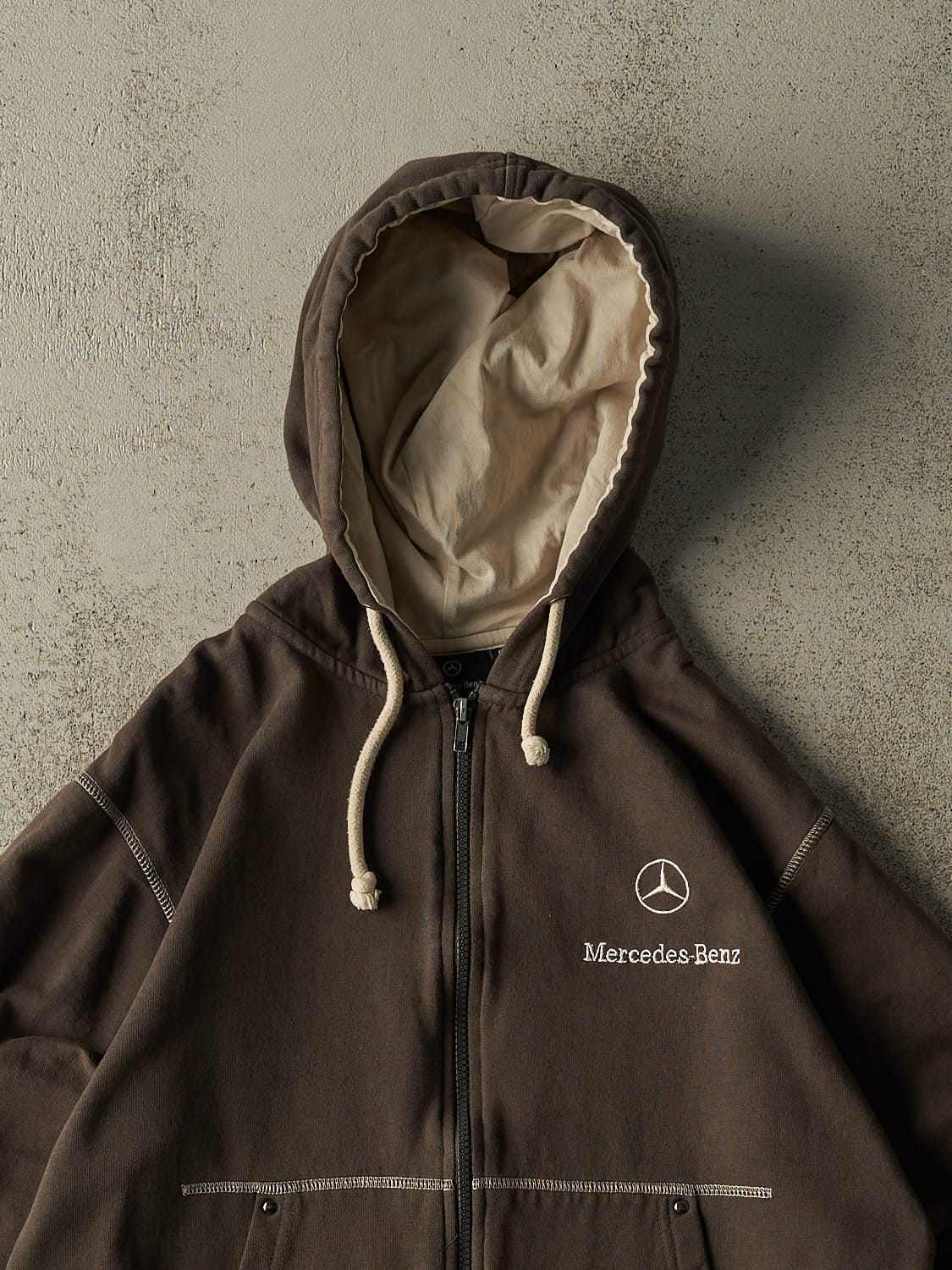 Vintage 90s Charcoal Grey Mercedes Benz Embroidered Zip Up Hoodie
