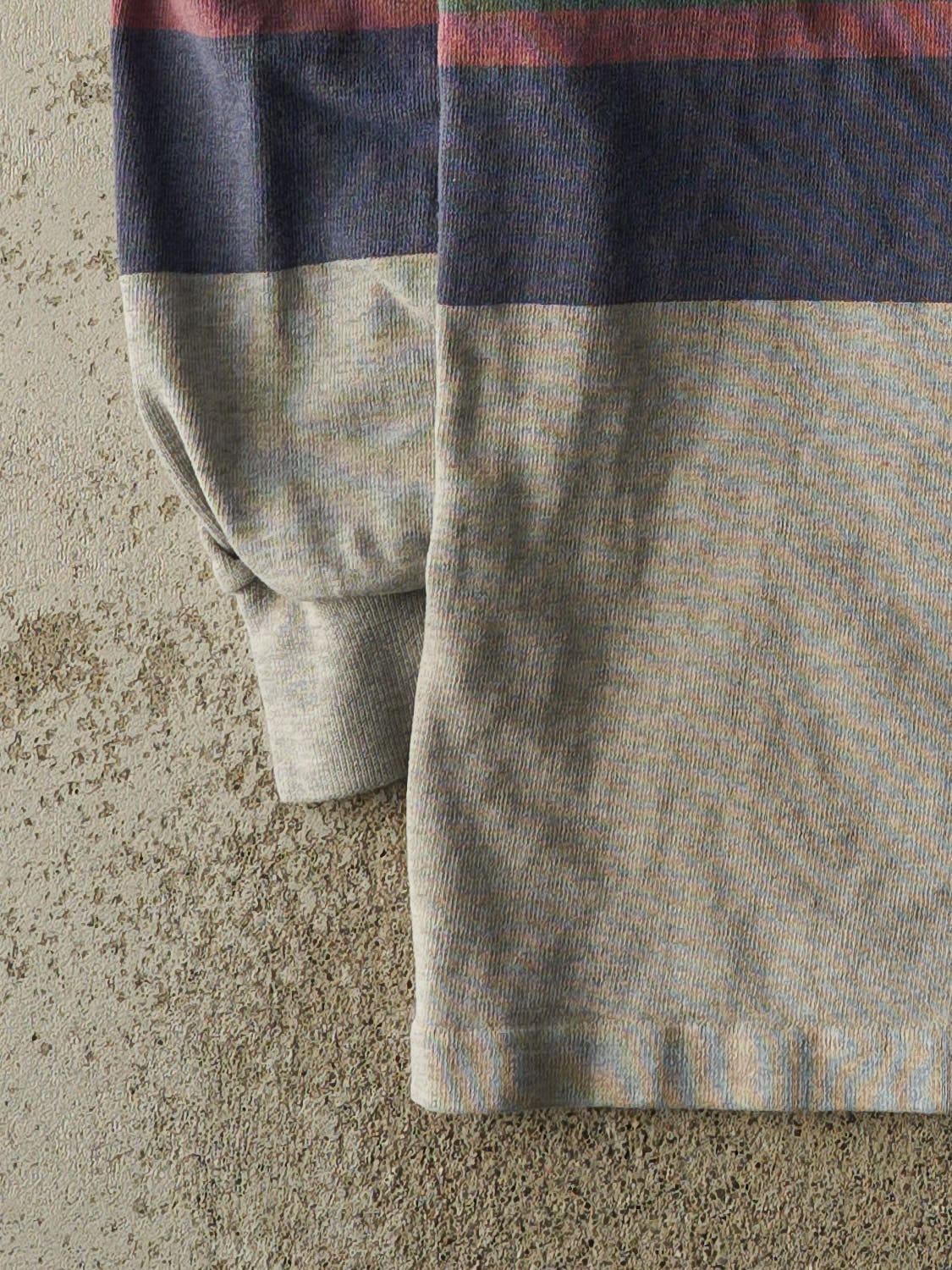 Vintage 90s Grey Striped Quarter Button Long Sleeve (XL/XXL)