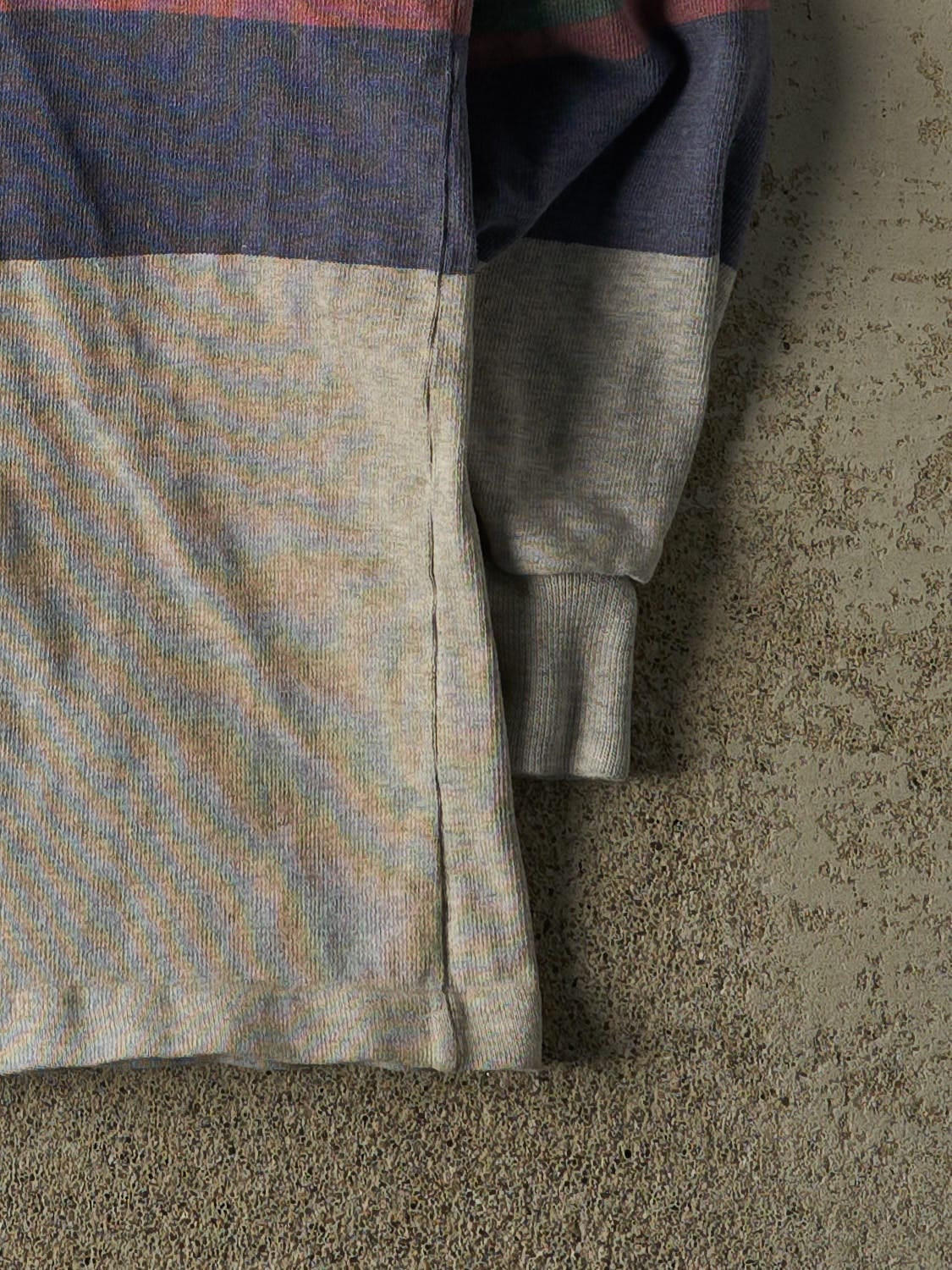 Vintage 90s Grey Striped Quarter Button Long Sleeve (XL/XXL)