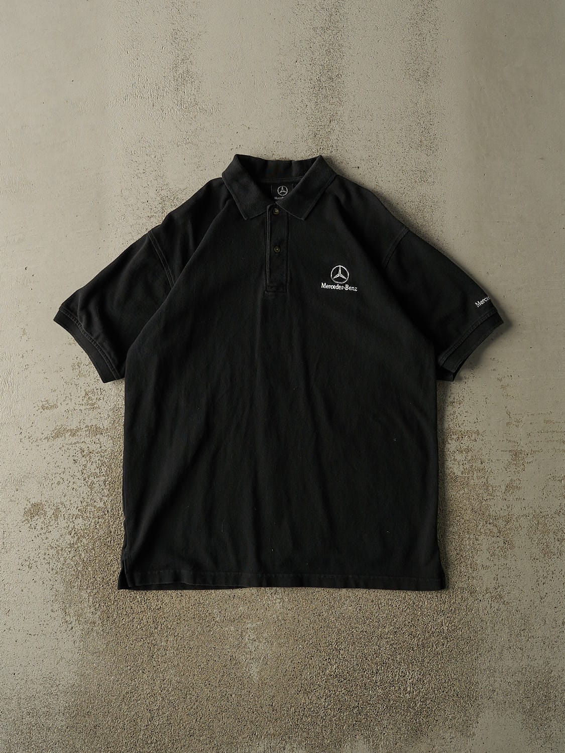 Vintage 90s Black Mercedes Benz Quarter Button Tee (L/XL)