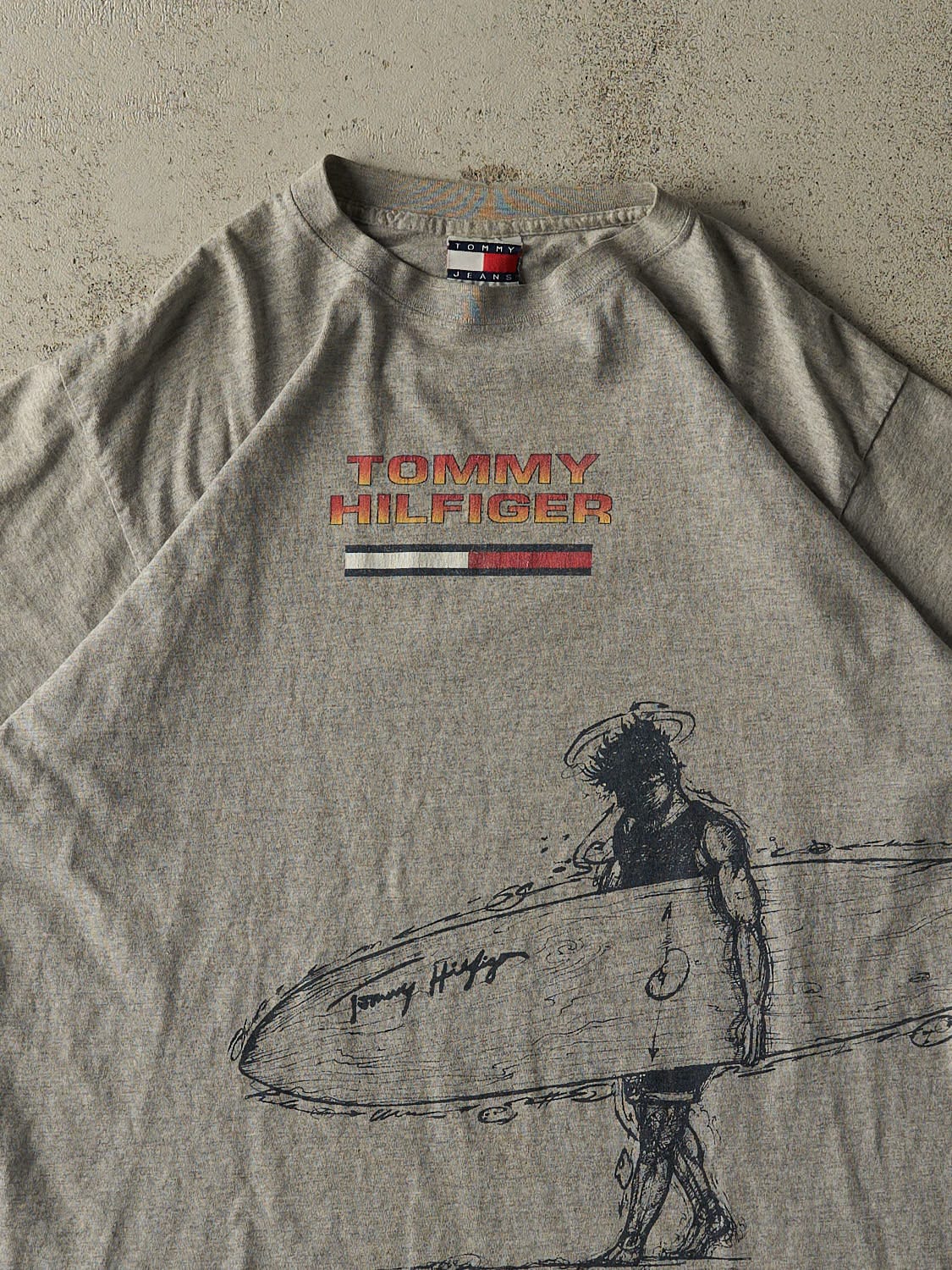 Vintage 90s Grey Tommy Hilfiger Jeans Surf Tee (M/L)