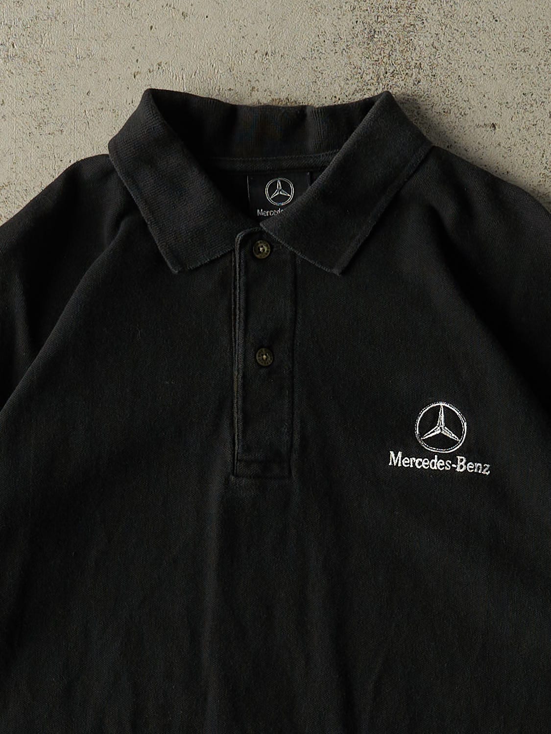 Vintage 90s Black Mercedes Benz Quarter Button Tee (L/XL)