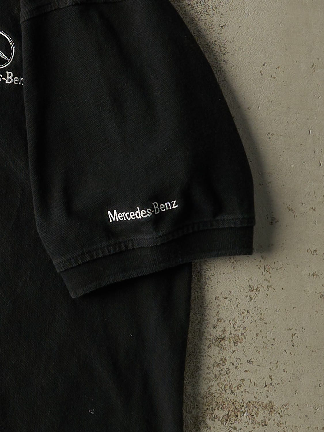 Vintage 90s Black Mercedes Benz Quarter Button Tee (L/XL)