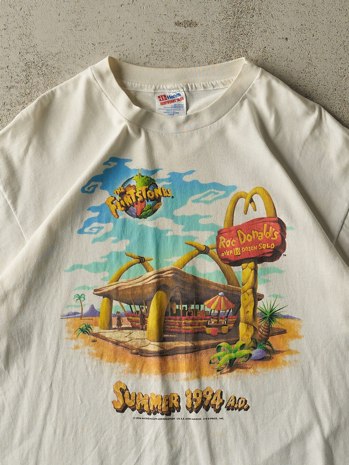 Vintage 94' White Flintstones x McDonalds Single Stitch Tee (L/XL)