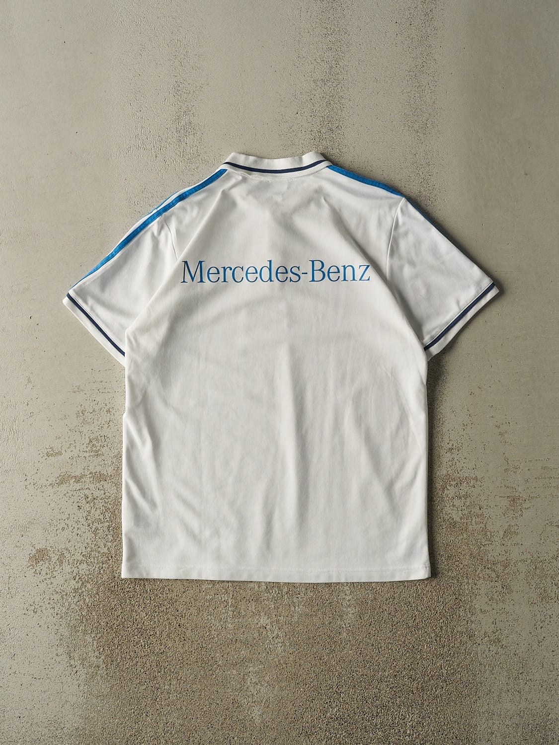 Vintage Y2K White Mercedes Benz x German National Soccer Quarter Button Tee (L/XL)