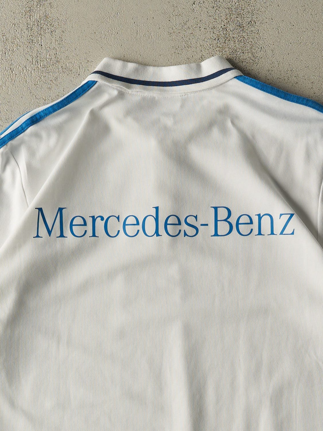 Vintage Y2K White Mercedes Benz x German National Soccer Quarter Button Tee (L/XL)