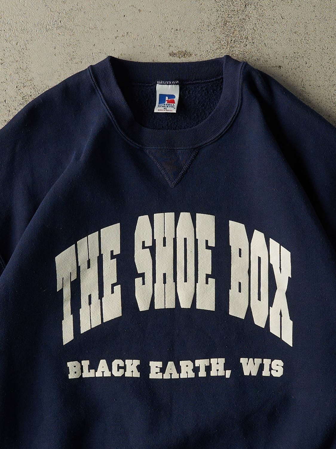 Vintage 90s Navy Blue Russell Athletic Madison Mallards "The Shoe Box" Crewneck (XL)