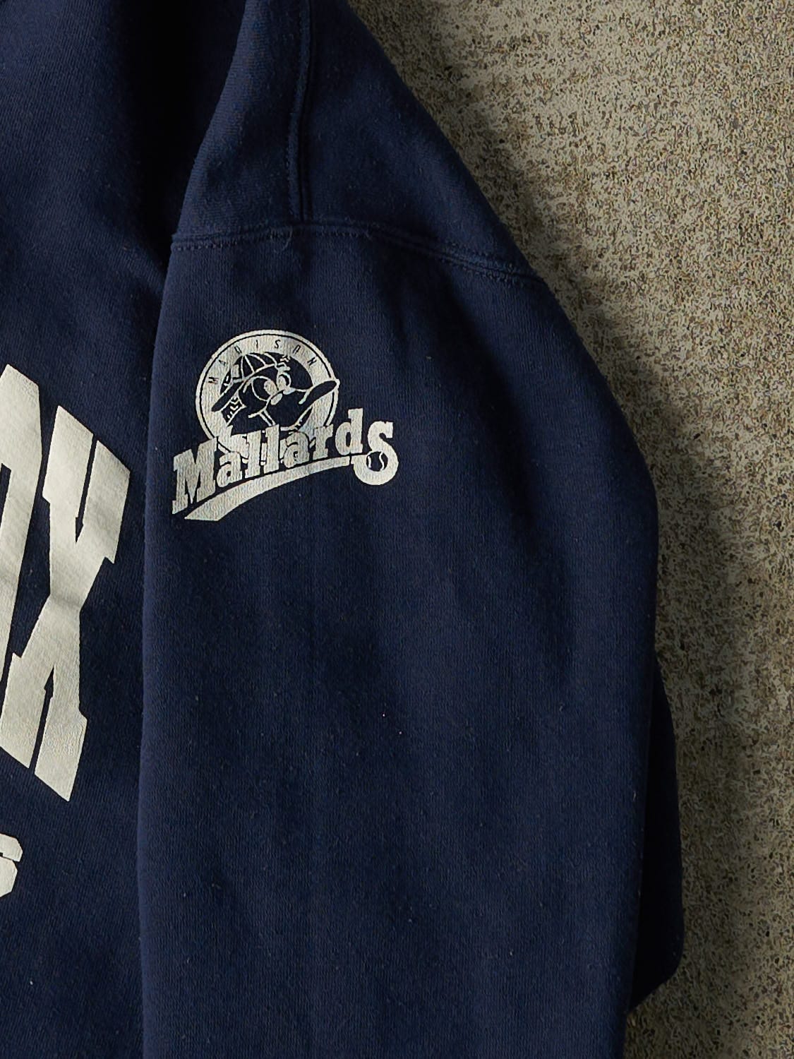 Vintage 90s Navy Blue Russell Athletic Madison Mallards "The Shoe Box" Crewneck (XL)