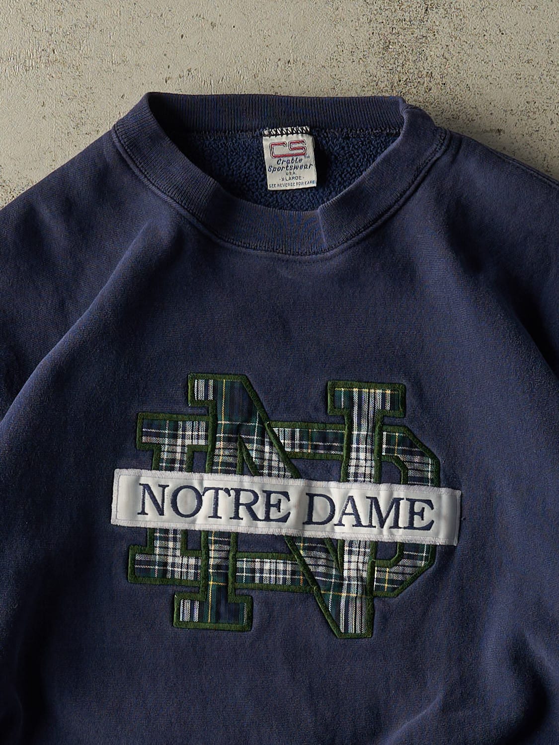 Vintage 80s Navy Blue University of Notre Dame Embroidered Crewneck (XL)