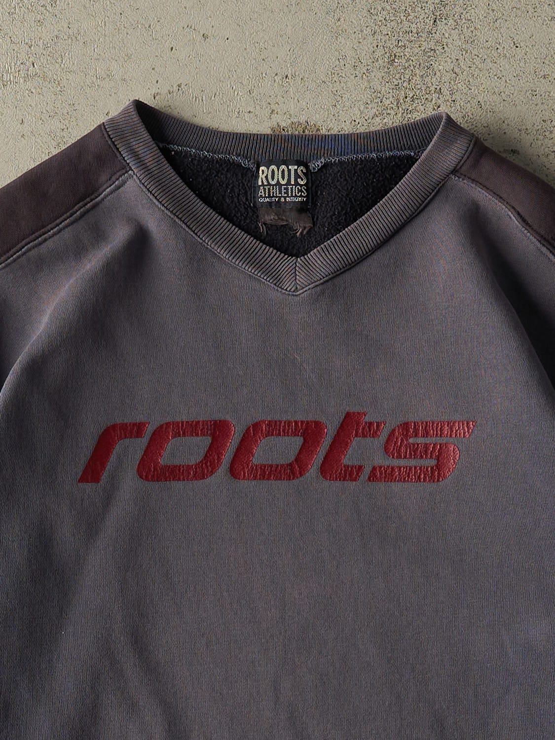 Vintage Y2K Slate Blue Roots V-Neck Sweater (M/L)