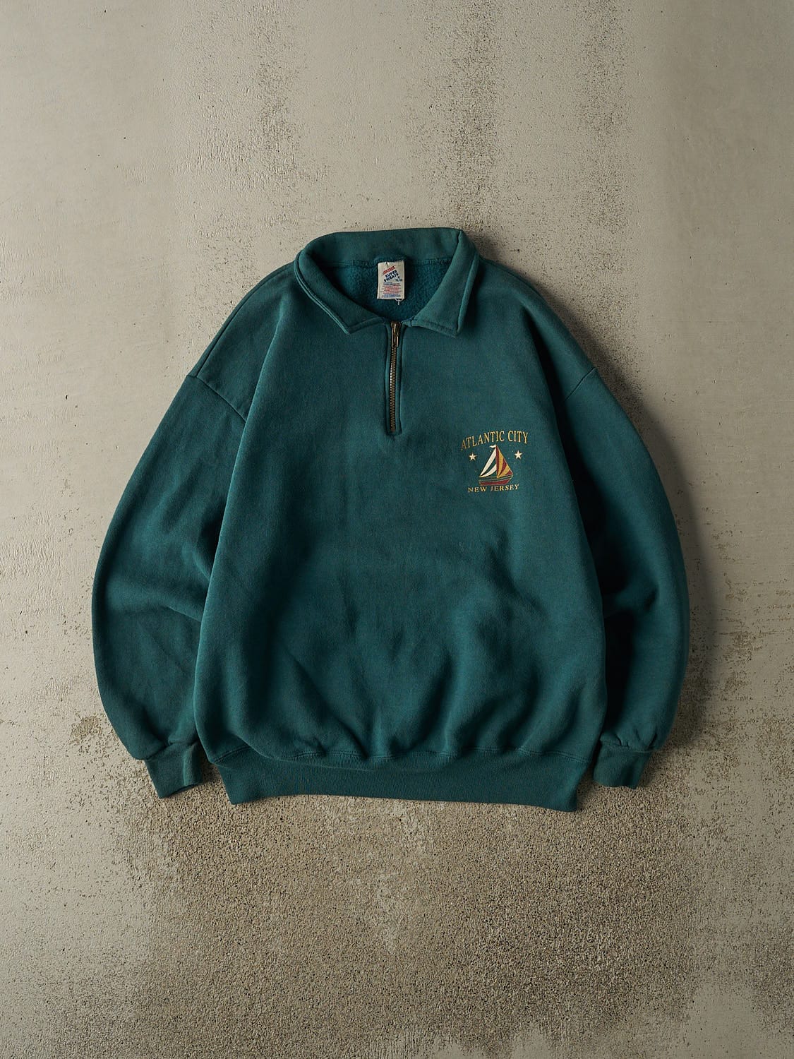 Vintage 80s Teal Atlantic City New Jersey Quarter Zip Sweater (XL)