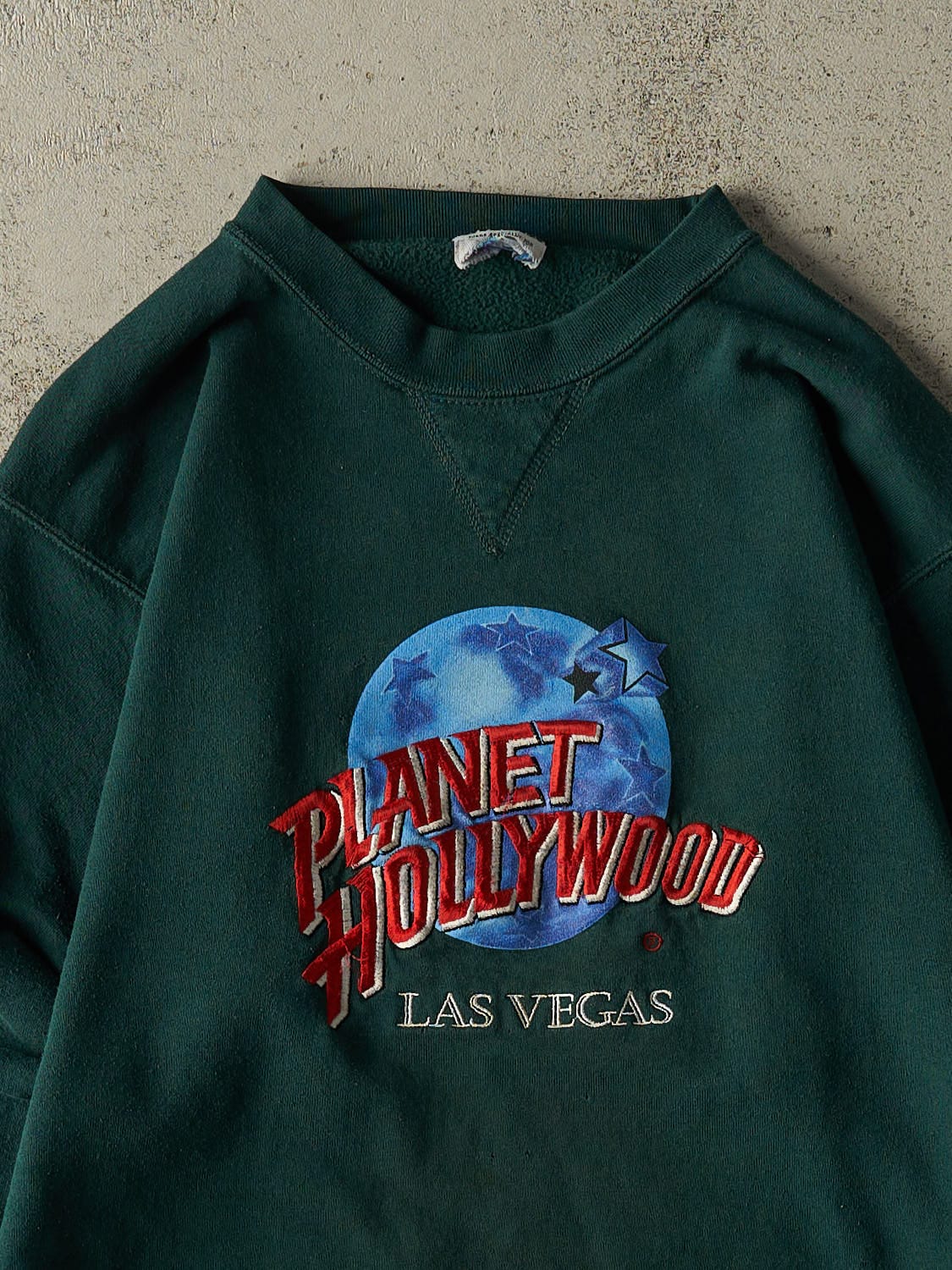 Vintage 90s Green Planet Hollywood Las Vegas Embroidered Crewneck (S/M)