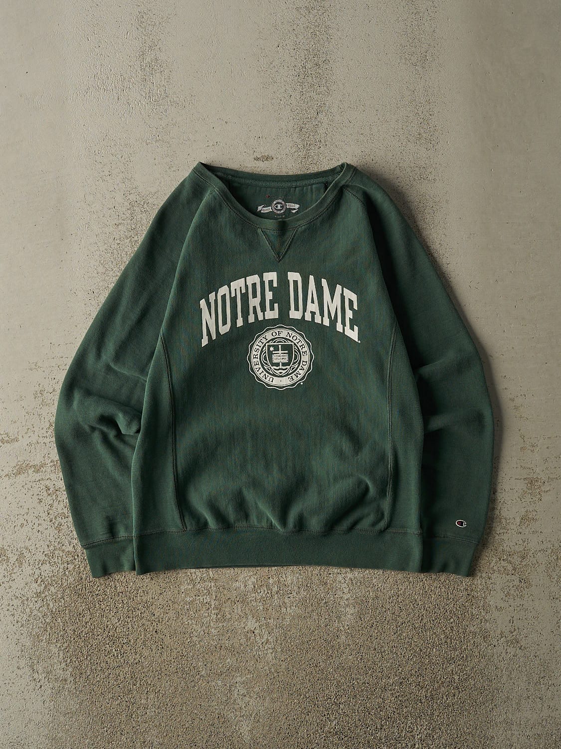 Vintage Y2K Green Champion University of Notre Dame Crewneck (XXS/XS)